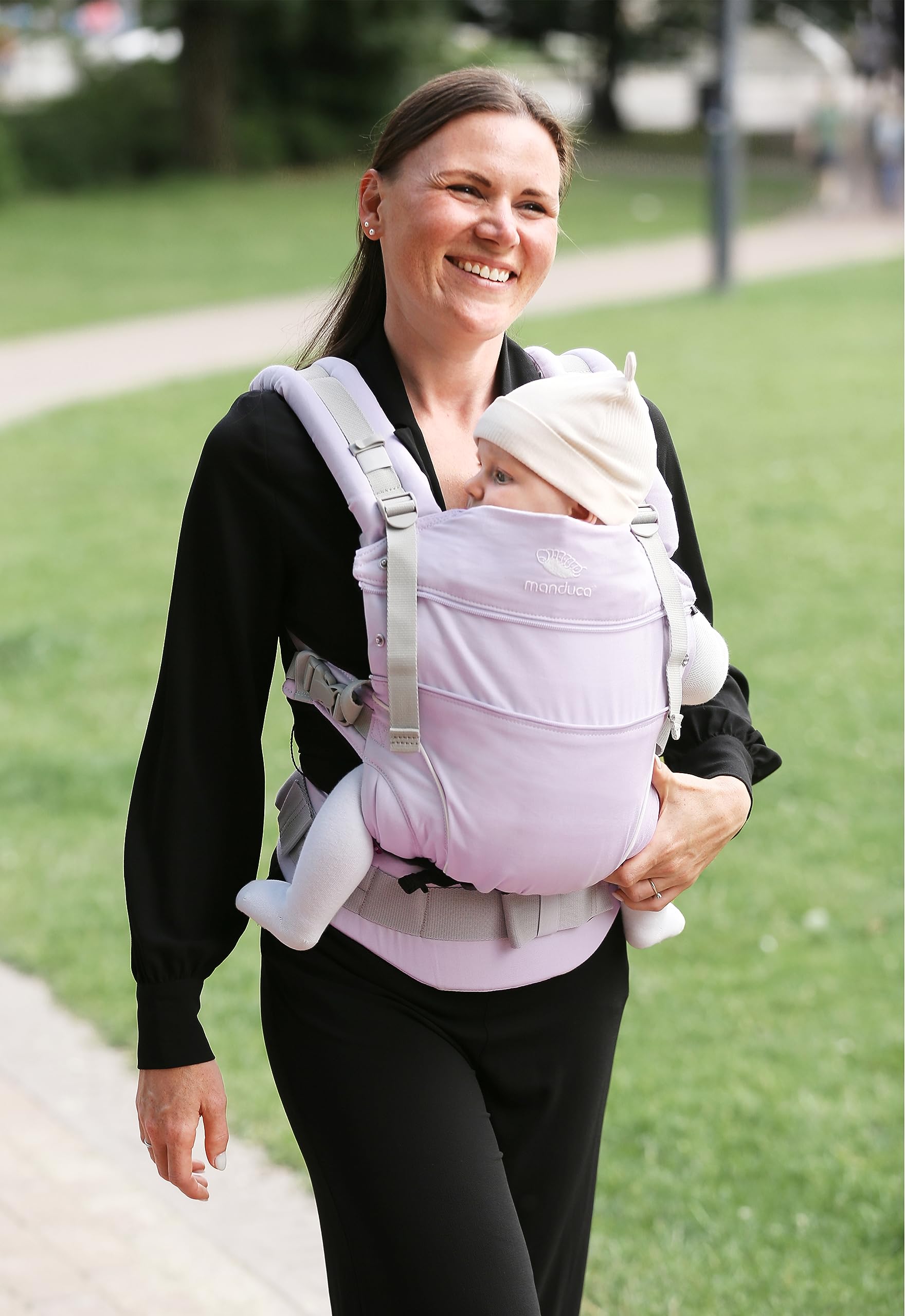 manduca FIRST Marsupio Neonati > < Marsupio Ergonomico in Cotone Biologico, per Neonati dalla Nascita e Bambini de 3,5 a 20 kg (Lavender)