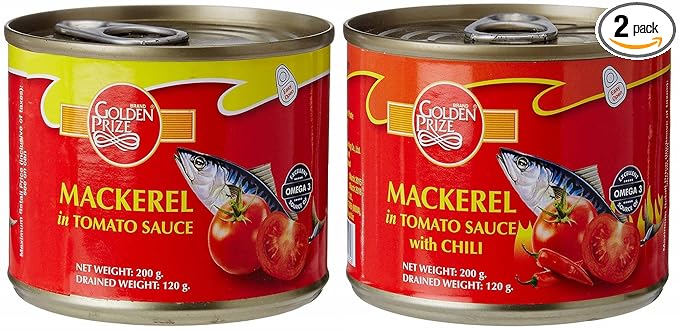 Golden Prize Combo - 1 x Mackerel in Tomato Sauce and 1 x Mackerel in Tomato Sauce W/Chili (2 x 200gms Each)
