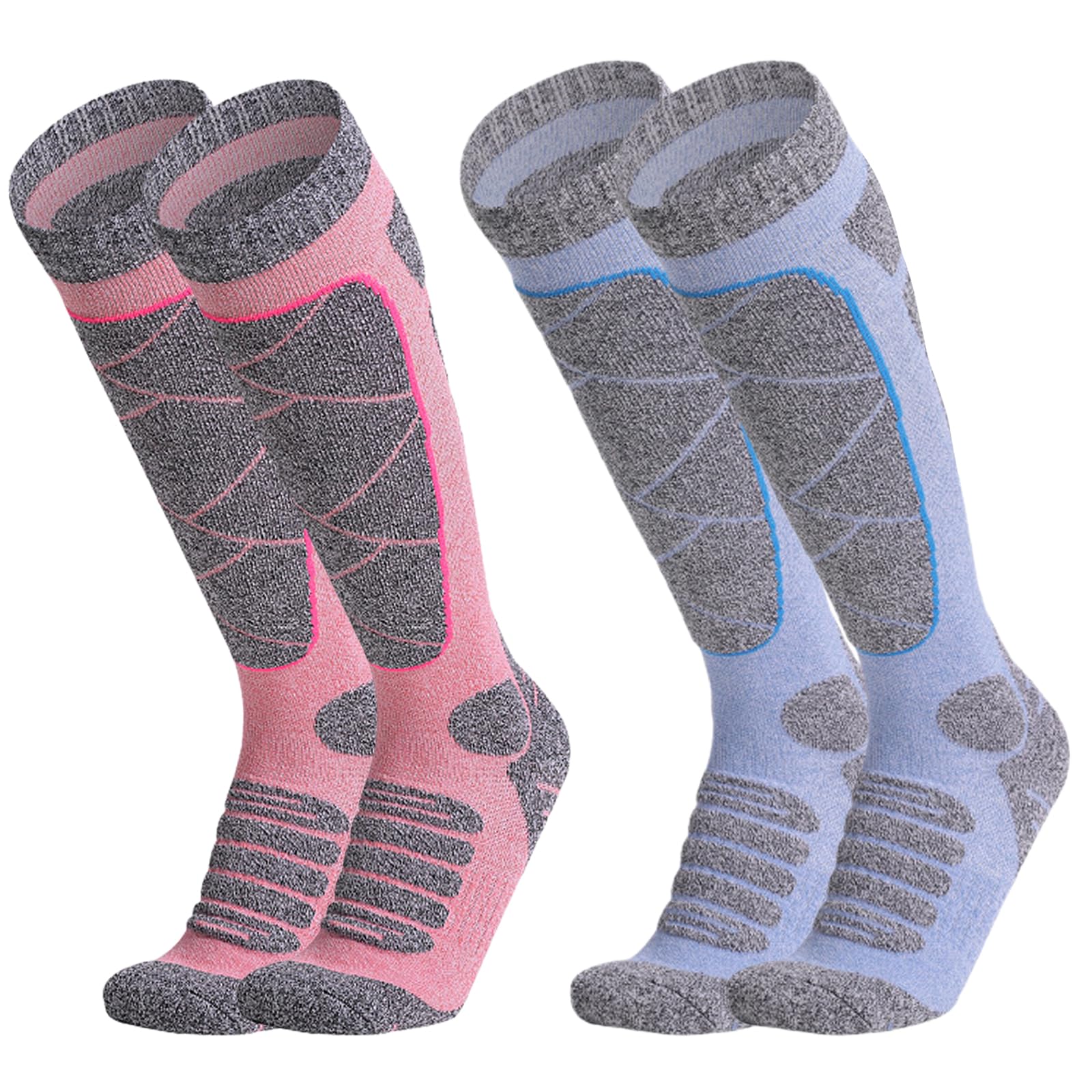 2 Pairs Ski Socks Womens 4–7, Ladies Thermal Ski Socks For Women UK, Welly Knee High Socks for Cold Weather Outdoors Snow, Skiing,Cycling, Hiking