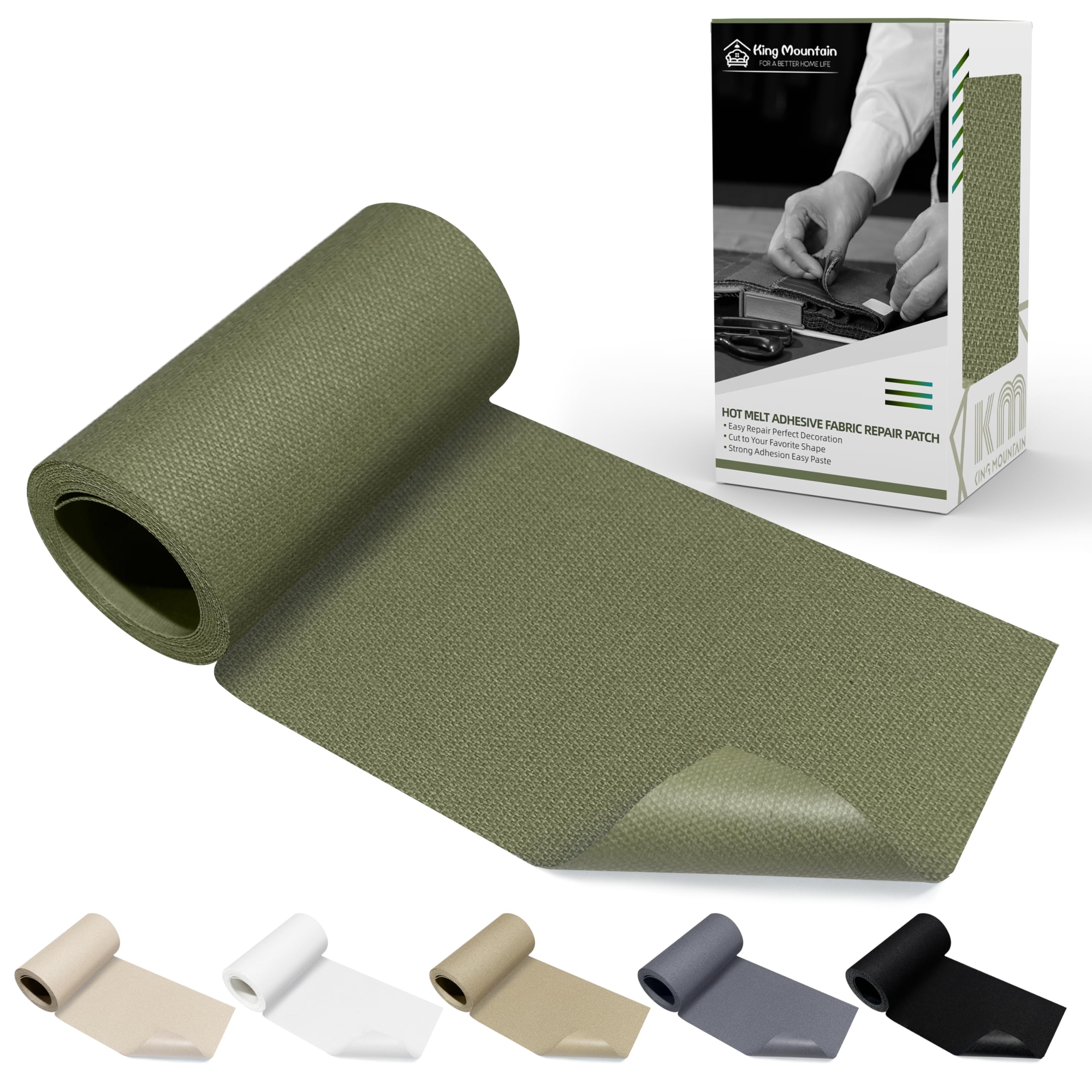 KING MOUNTAIN Canvas Iron on Patch,3"×60",Waterproof 100% Cotton Fabric Repair Patch,Used for Various Sofa,Tent,Clothes,Seats,Suitcases (Grass Green)