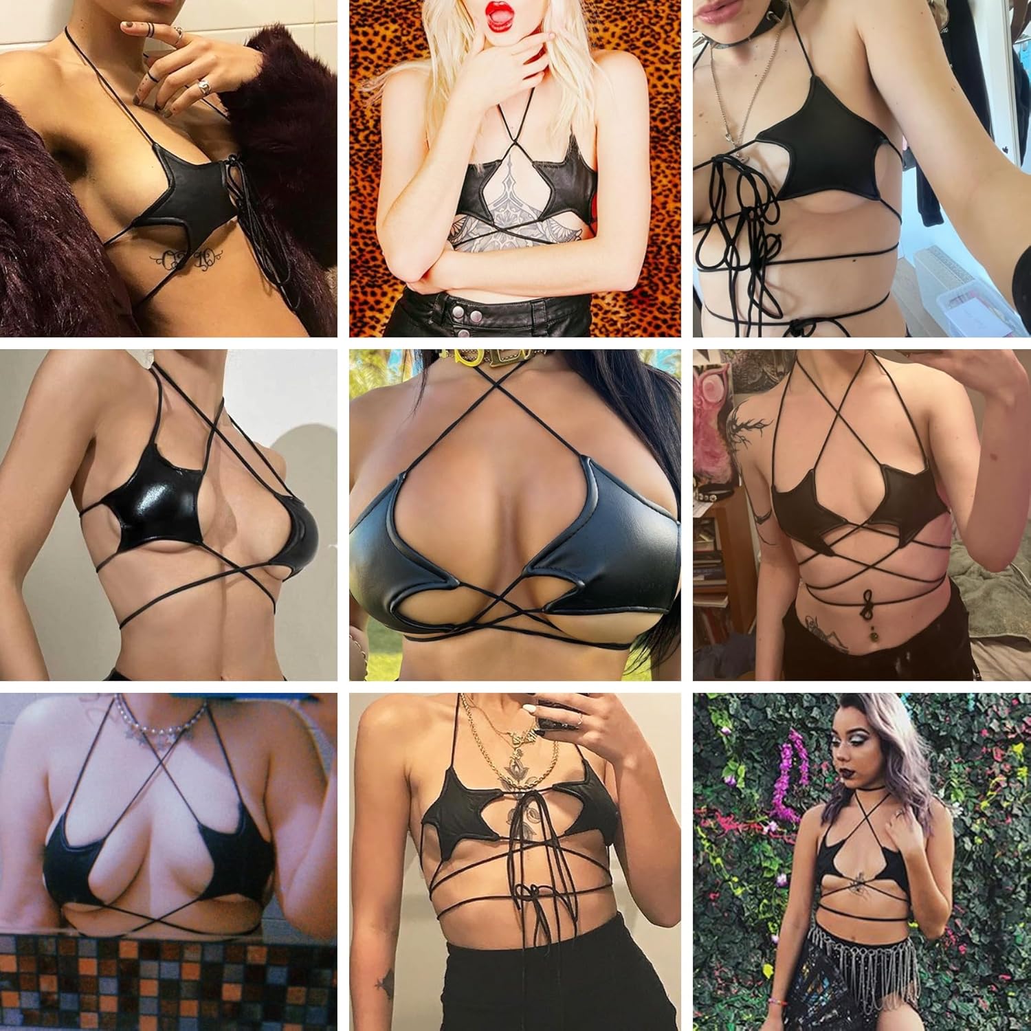 Women's Metallic Holographic Star Bra Crop Top Lace Up Halter Bralette Bandeau Camisole - Image 4