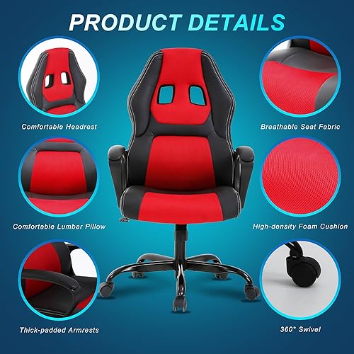 Miniatura 6 de Silla de videojuegos ergonómica, silla de oficina para computadora, silla de escritorio de cuero, silla de carreras, cómoda silla de masaje, silla