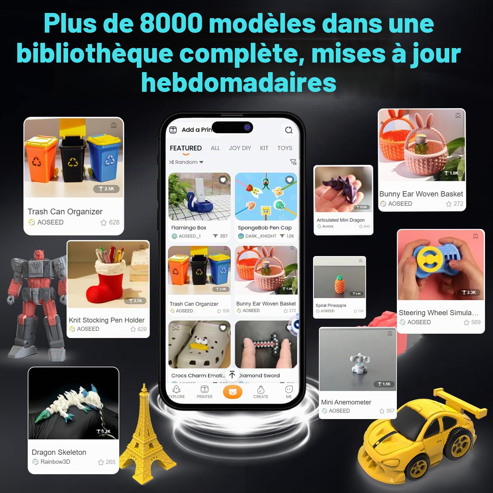 X-Maker Imprimante 3D avec Application de Conception, Grande Bibliothèque de Jouets, avec 15+ Mini Modules De Conception 3D,Imprimante 3D pour Enfants,Convient pour L'École Et La Maison, Équipé De