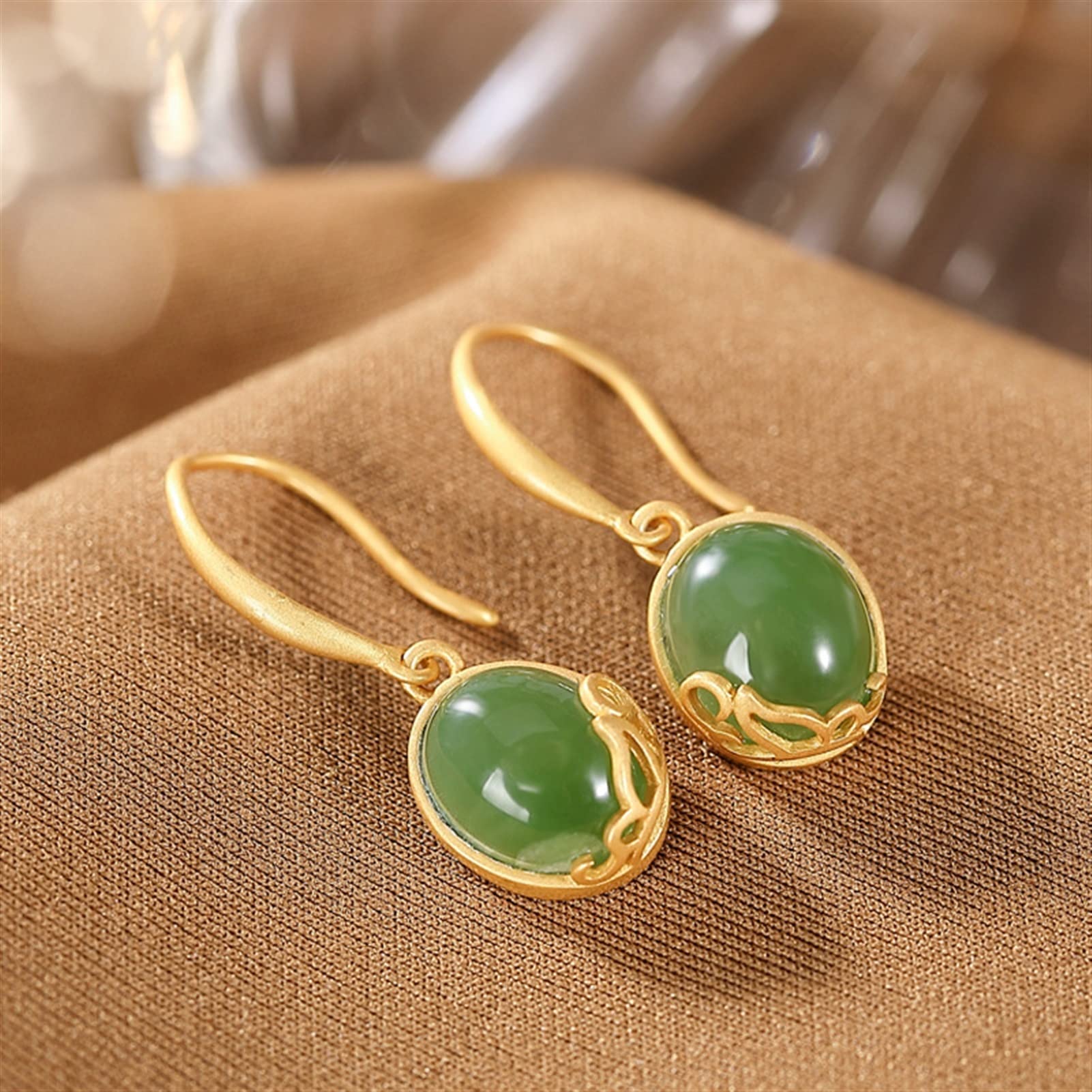 Pendientes de plata S925 chapados en oro con jade hetiano, pendientes para mujer, joyería para novia