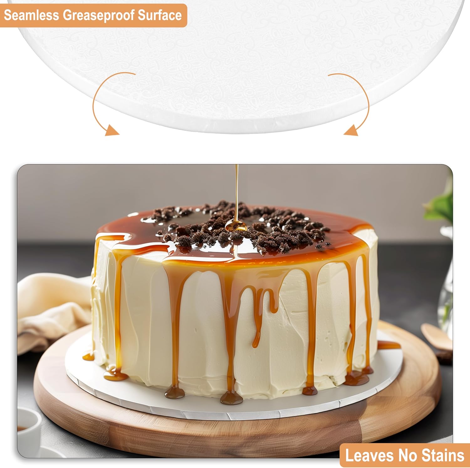 BOARDS+ Cake Drums 10 +12 Inch (20 Pack) | 1/2" Thick Cake Rounds | Free Prop Up Tool & Matching Ribbon | Sturdy, Greaseproof, Seamless Cake Circles For Presenting Heavy/Tiered Cakes