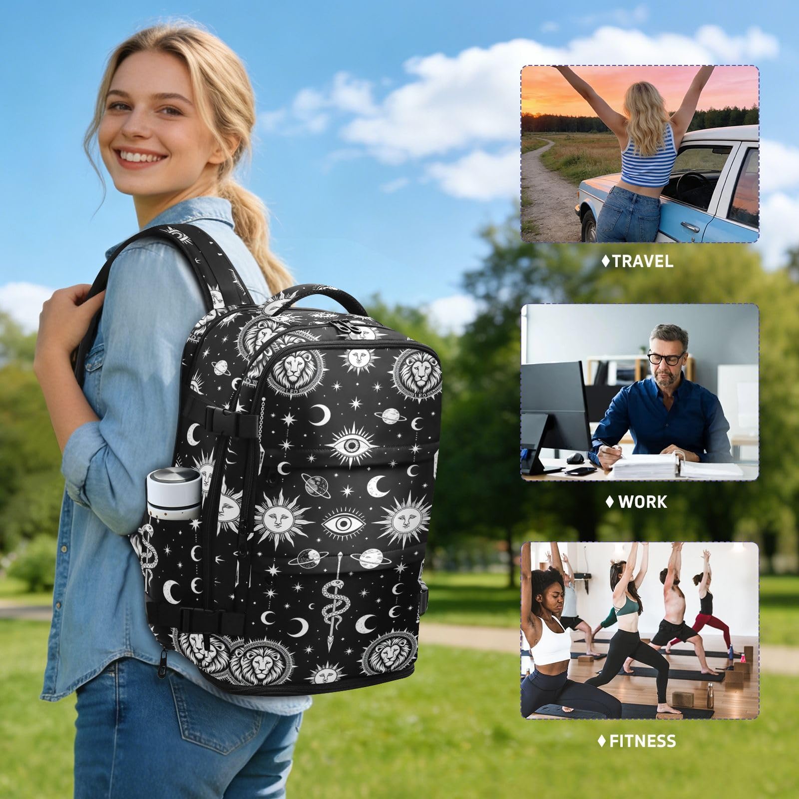 Plecak do szkoły torba na laptopa 16 cali do samolotów 20 l | Wodoodporna lekka torba podróżna Galaxy Gothic czarno-biała 15-calowa torba na laptopa do samolotów mochila de viaje