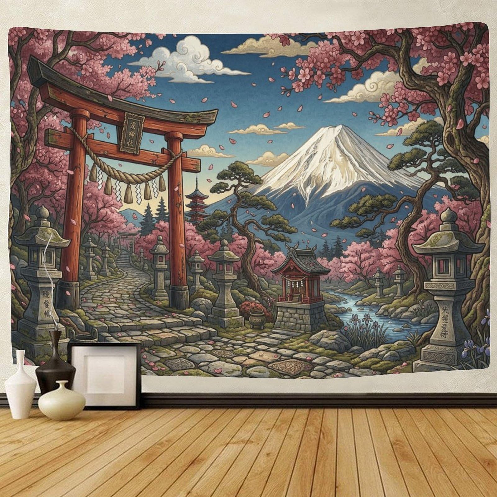 GPMNBCXZK Japanese Mount Fuji Wall Tapestry Sakura 3D Bedroom Dorm Living Room Printed Art Decor 70cmx100cm