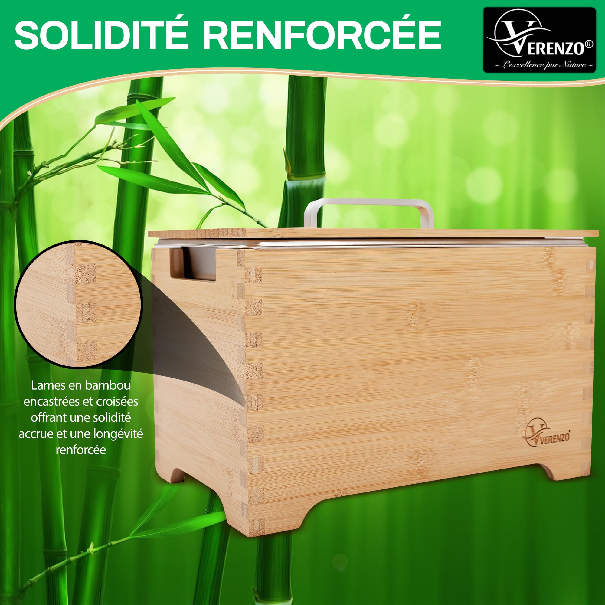 Poubelle Compost Cuisine Bio Hermétique Anti-Odeur & Filtre Charbon-Bac à Déchets et Recyclage Organique-Composteur Cuisine Pour Biodéchets-Bambou-Seau Alimentaire Bois-Poubelles à Compost-4L