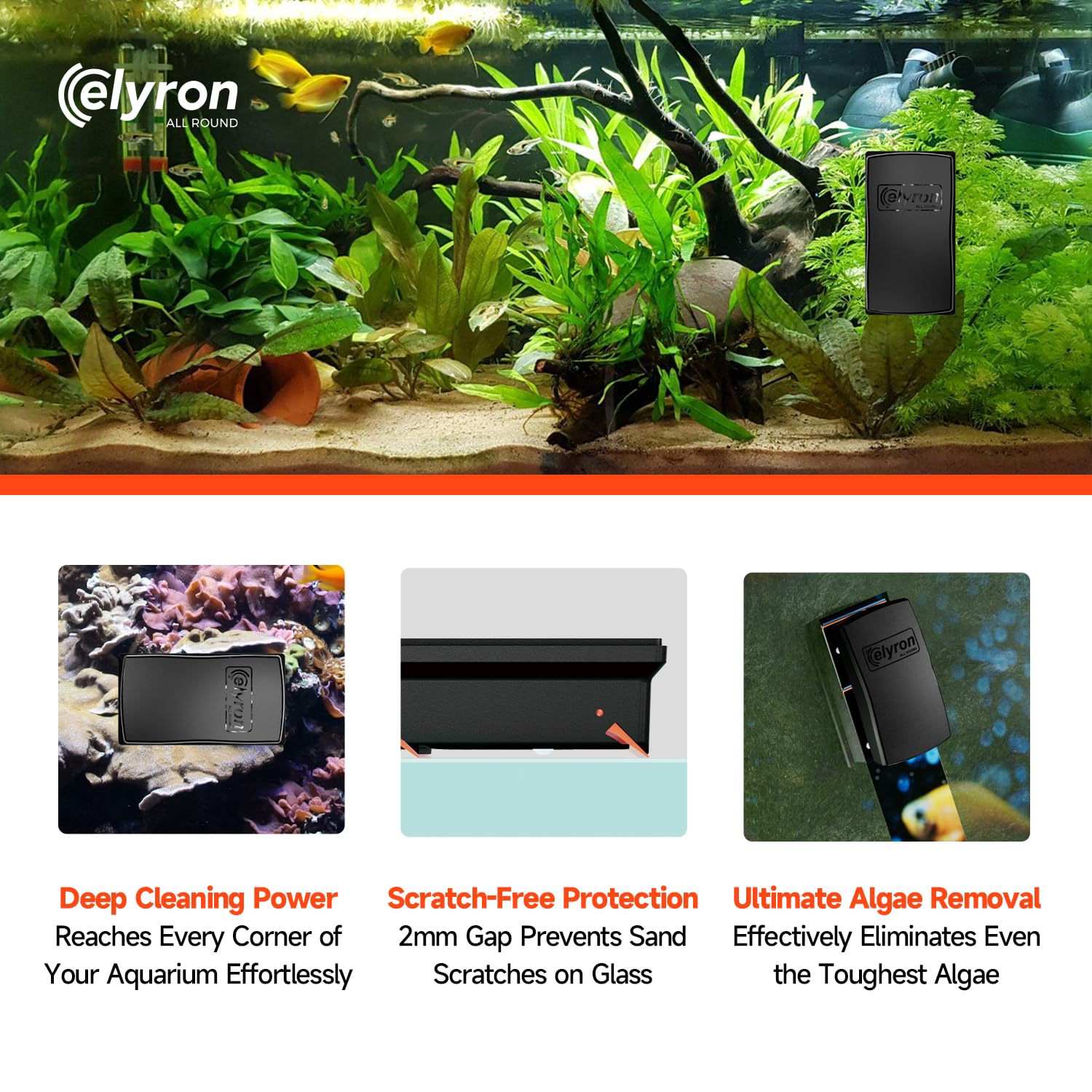 Elyron Limpiador magnético doble para acuarios, limpiador magnético fuerte para peceras y raspador de algas de vidrio de acuario para tanques de vidrio/acrílico, herramienta de limpieza de vidrio todo