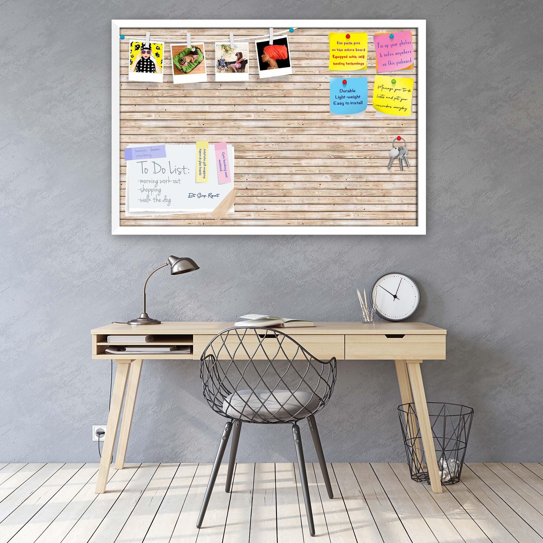 ArtzFolio Natural Texture | Bulletin Board Notice Pin Board | Vision Soft Board Combo with Thumb Push Pins & Sticky Notes | White Frame | 36 x 24 inch (91 x 61 cms)