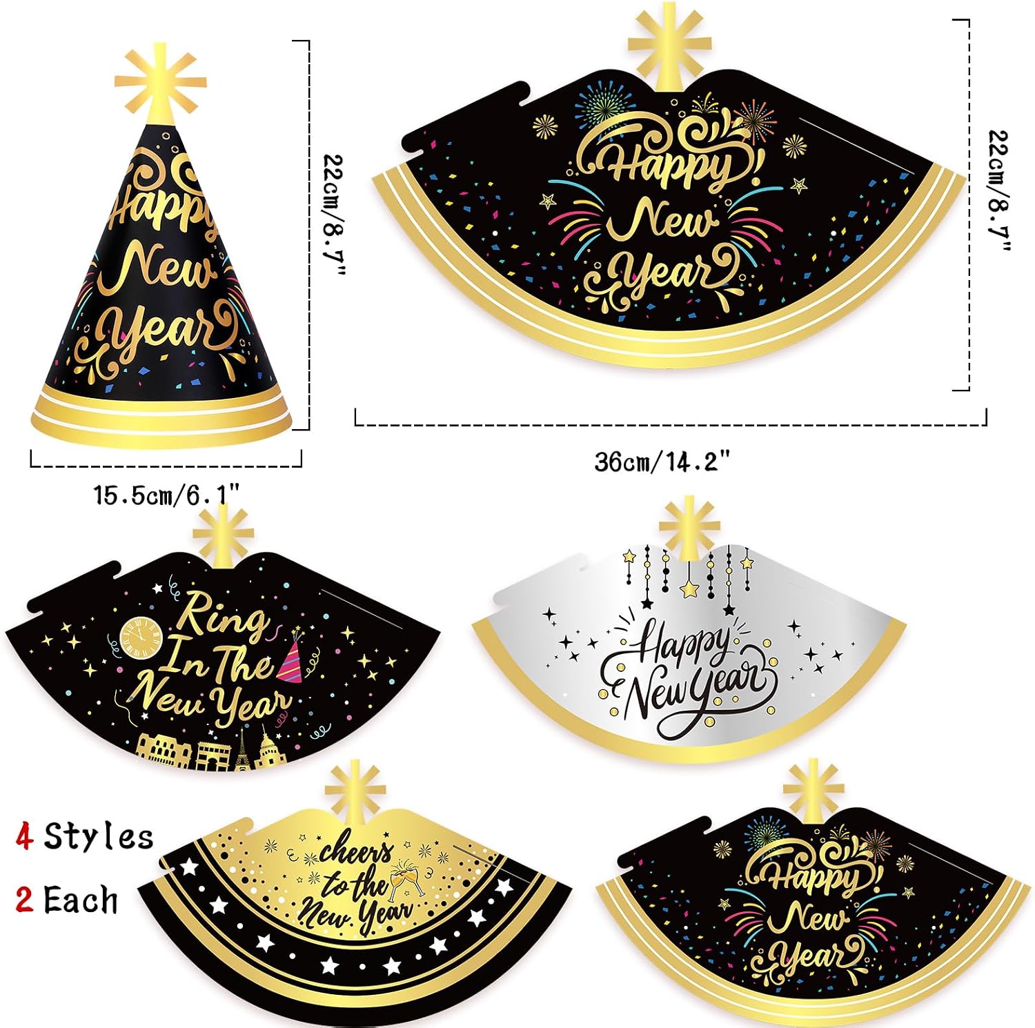 HOWAF 44pcs New Years Eve Party Supplies 2026, Happy New Years Decorations NYE Party Favors New Year Headband Glasses New Year Hats Fringed Noisemaker for New Year's Eve Party Decoration