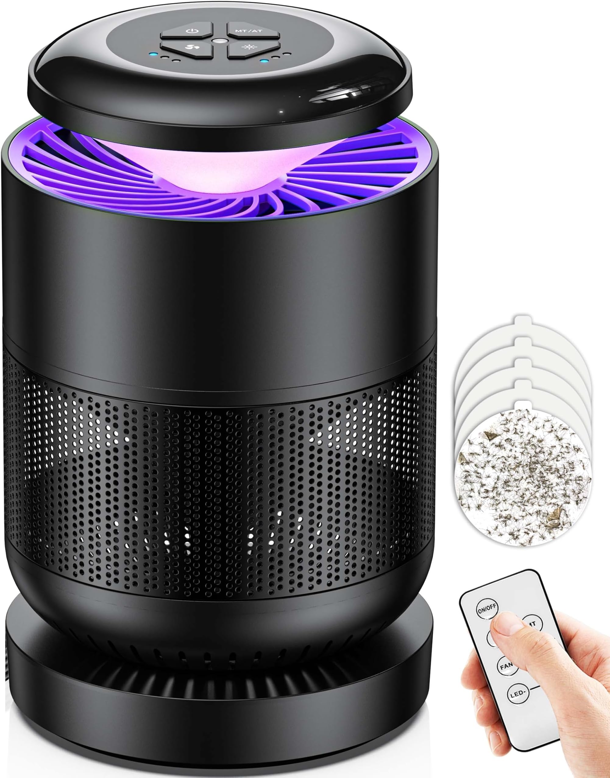 Fruit Fly Traps for Indoors, Remote Control Fruit Fly Trap Gnat Mosquito Trap, Catch Insect Indoor with Light Suction Sticky Glue (Pack of 10), Adjustable Brightness & Fans (Black)