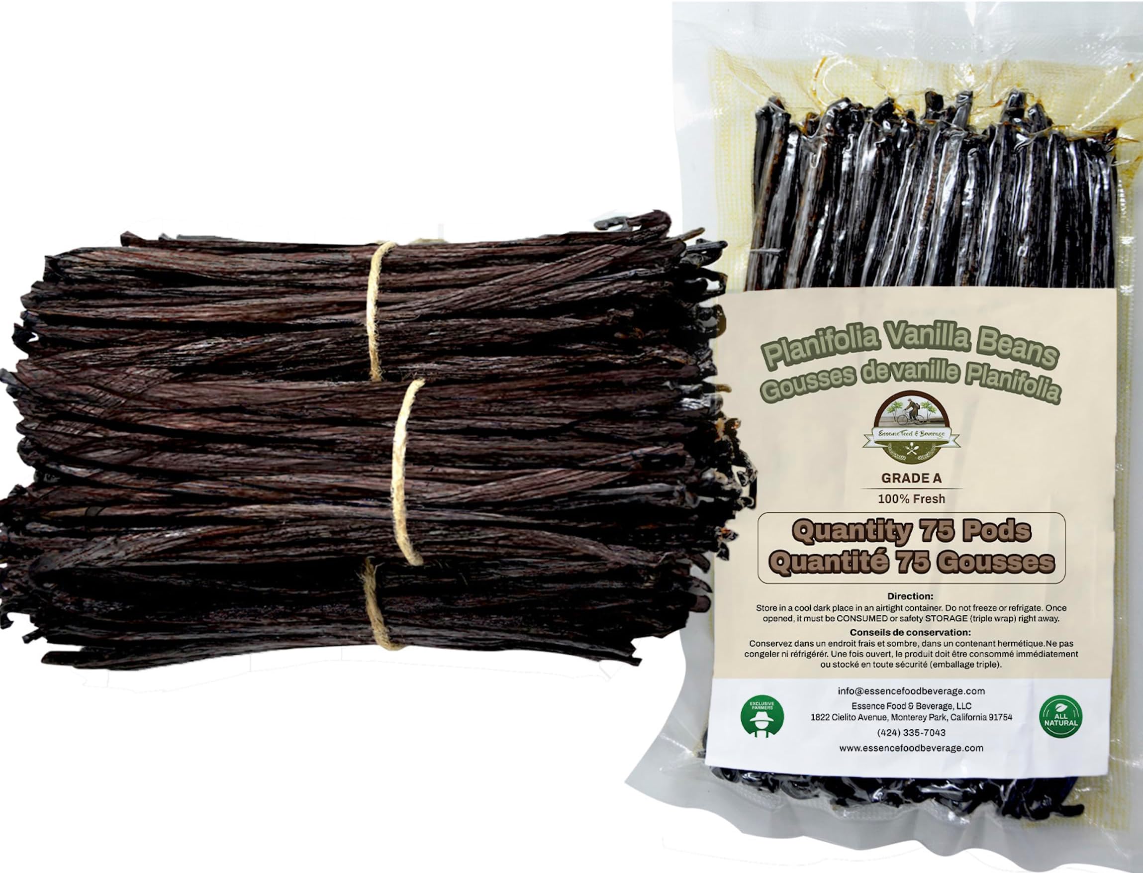 75 Vanilla Beans Bulk For Making Vanilla Extract Grade A - NON-GMO Fresh Pods, "6-8" Inches.