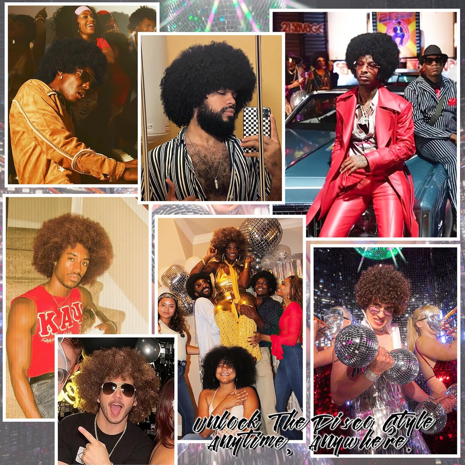 Men's Black Afro Wig, Short Curly Disco Costume | Heat-resistant synthetic wig set with retro accessories, fluffy natural design for 70s disco, Halloween cosplay & theme party