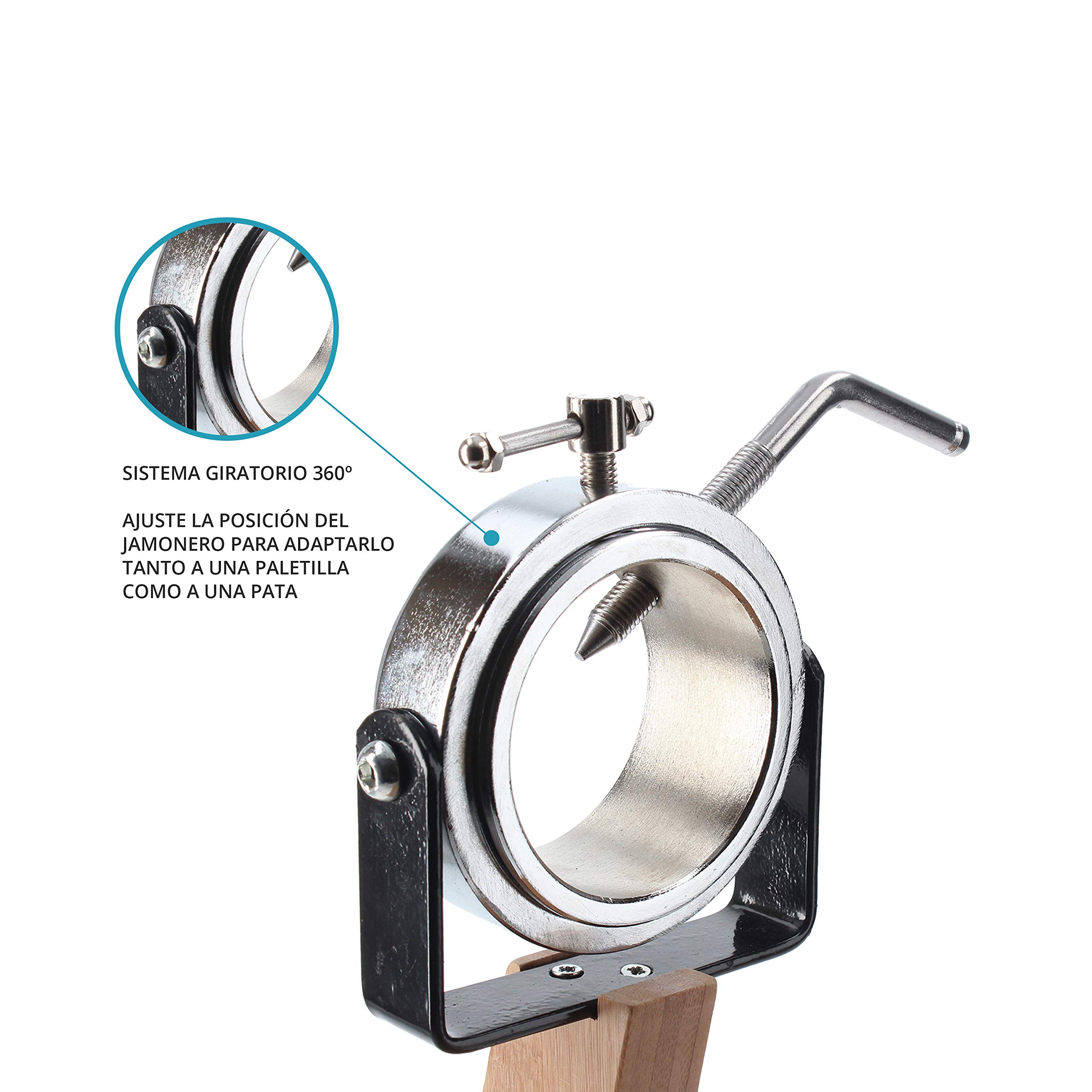TM Electron HOCU101 Schinkenhalter aus Bambusholz mit Metallkopf, Silikondübel für Gute Haftung und Drehsystem für alle Arten von Paletten und Schinken