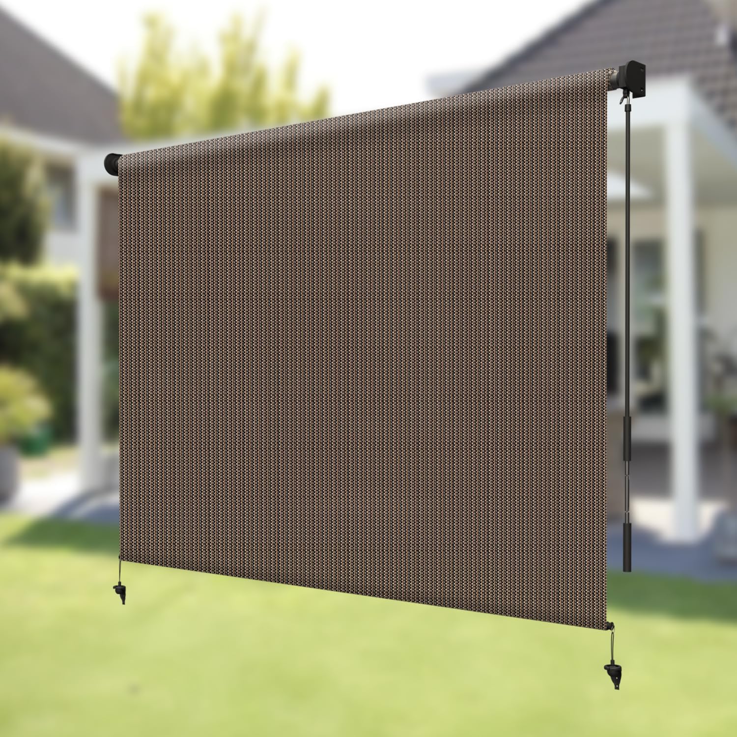 SUNNY GUARD Outdoor Roller Shades 6' W x 6' H Privacy UV Block 230GSM Heavy-Duty HDPE with Splicing Design, Cordless Patio Roll Up Blinds for Porch, Pergola, Deck, Balcony, Mocha