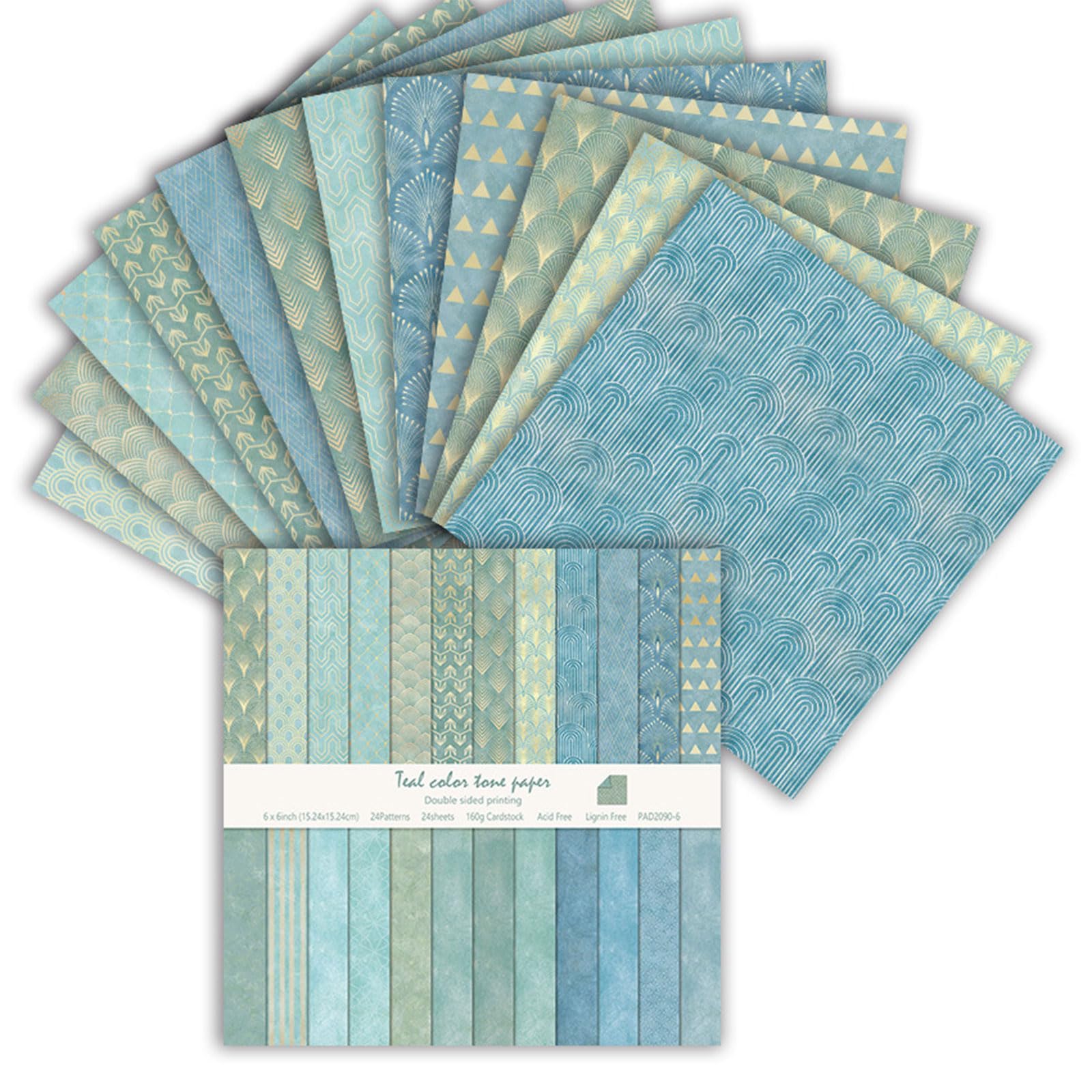 24 Sheets Scrapbook Paper, 6 Inch Double-Sided Elegant Patterned Paper, 24 Designs, Scrapbooking Supplies for DIY Photo, Album and Scrapbook Decoration (Gold and Blue, 15.2x15.2cm)