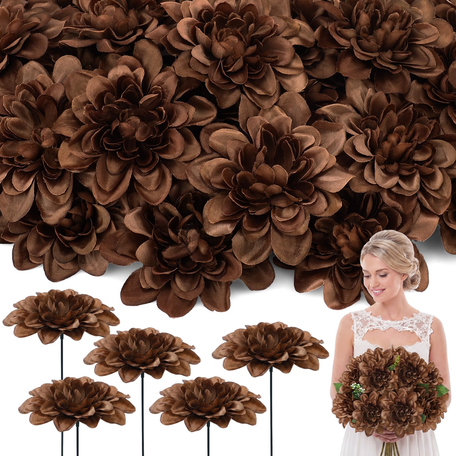 Photo 1 of Rivvlive 50 Pack Coffee Artificial Dahlia Flowers