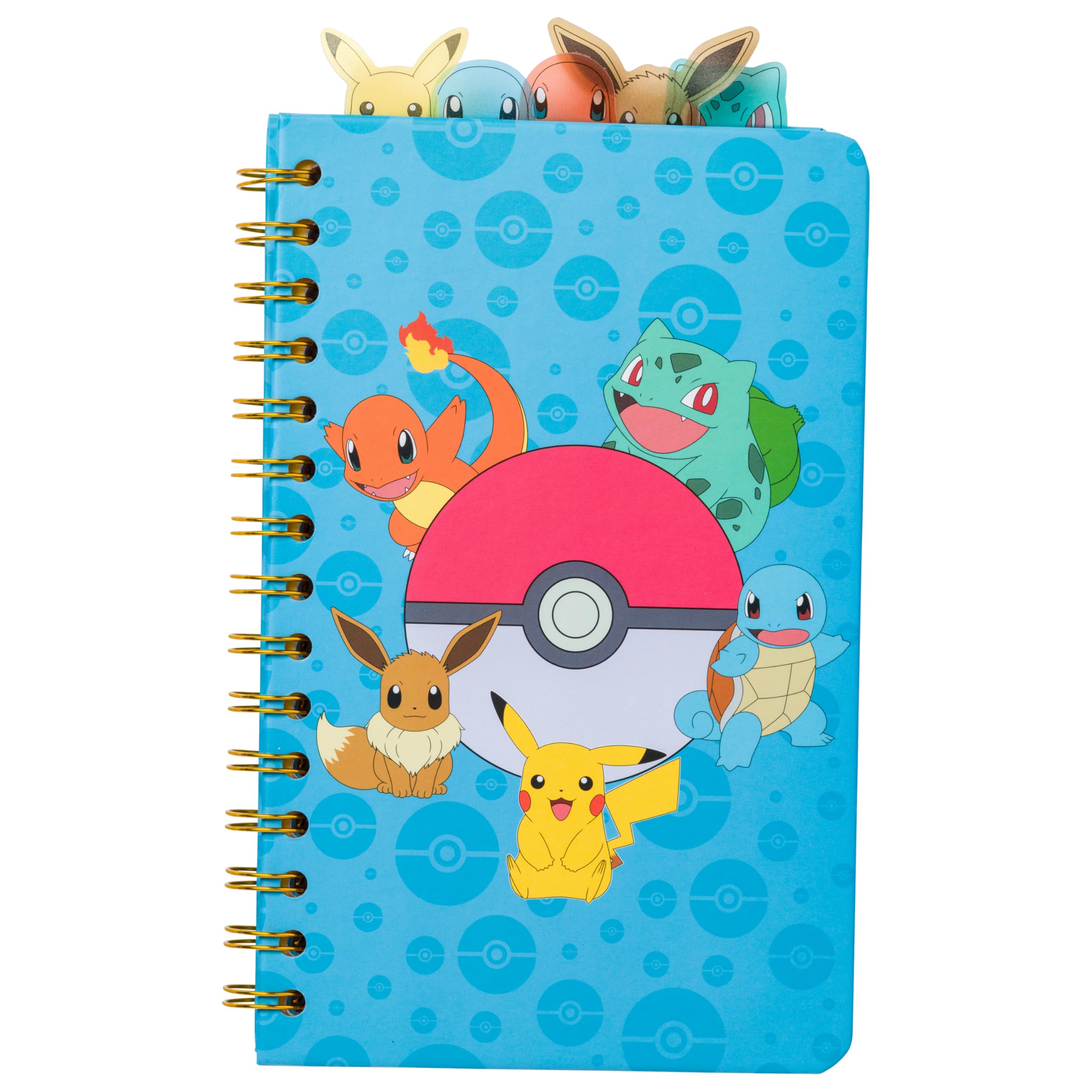 Silver Buffalo Pokémon Spiral Tabbed Notebook Featuring Pokémon, Squirtle, Eevee, Bulbasaur, and Charmander, 8” x 5”
