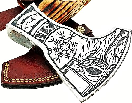 Vista 31 de AX-7001 regalo personalizado forjado acero de carbono vikingo hacha con el eje de madera de rosa, hacha de doble borde