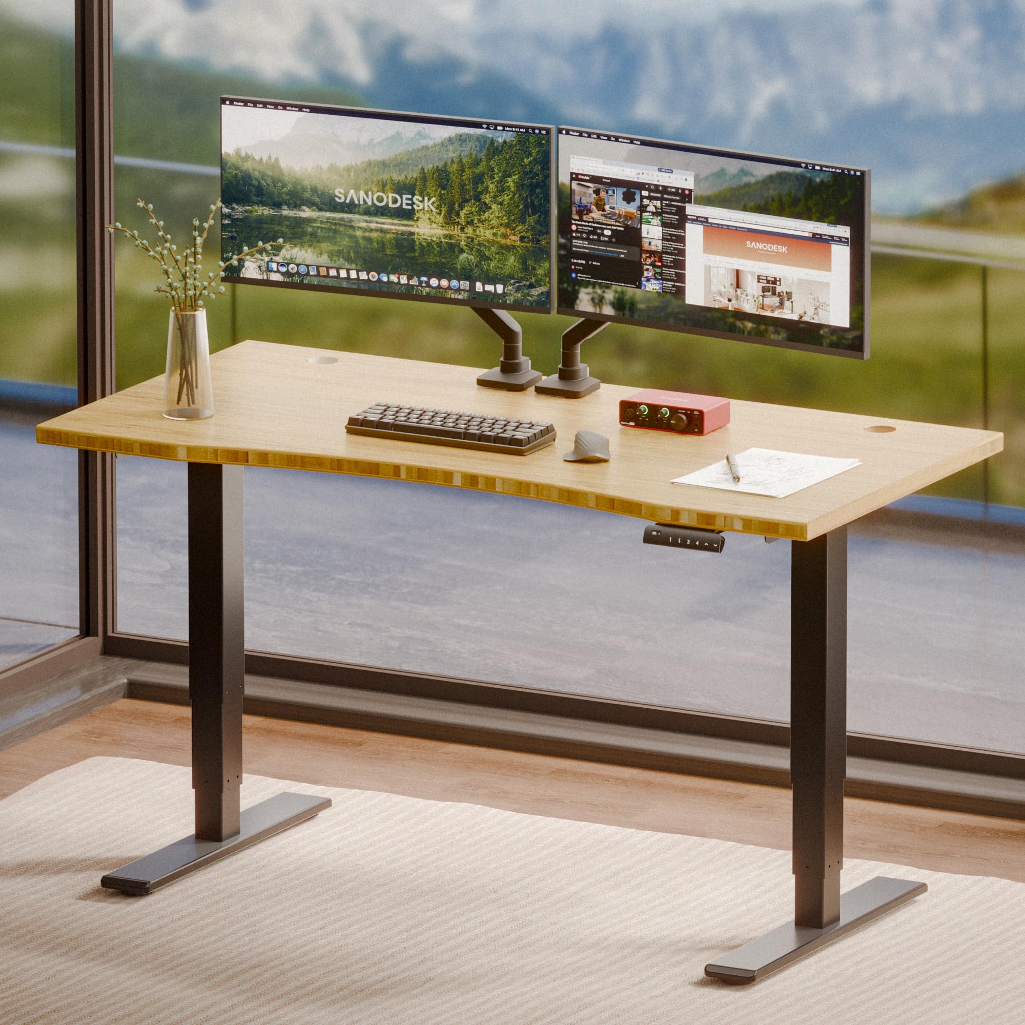 SANODESK Solid Bamboo 3-Stage Dual Motor Standing Desk 55x28