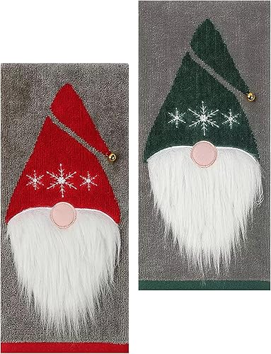 St. Nicholas Square Juego de 2 toallas de mano grises navideñas con gnomos y barbas de Papá Noel para baño y cocina St. Nicholas Square Juego de 2 toallas de mano grises navideñas con gnomos y barbas de Papá Noel para baño y cocina
