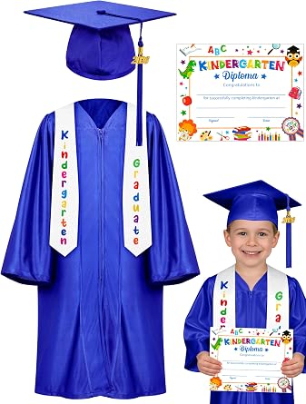 QZYL Kindergarten Graduation Cap and Gown Set, 2026 Congrats Grad Outfit with Tassel & Certificate for Kindergarten