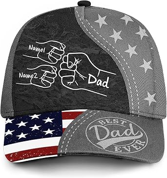 Custom Dad Baseball Cap Personalized Fist Bump Hat with Names Best Dad Ever Gift for Fathers Day, Men Birthday