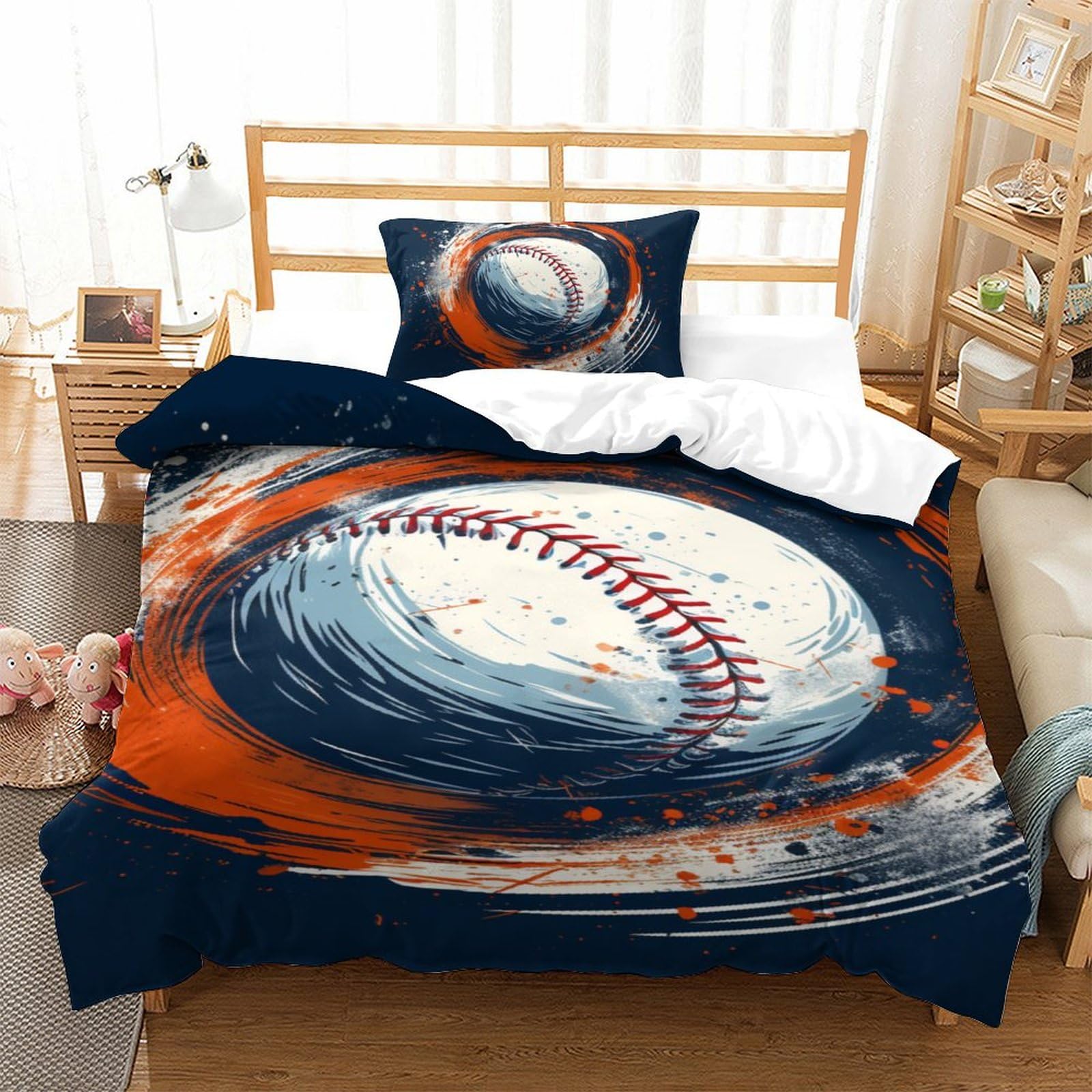 Parure de lit 3D baseball pour chambre d'ado et adulte, housse de couette douce 135x200 cm