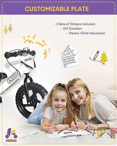 Miniatura 5 de KRIDDO Bicicleta de equilibrio Pro para niños mayores de 2 años con freno de mano y soporte, bicicleta de empuje de 12 pulgadas, bicicleta de regalo