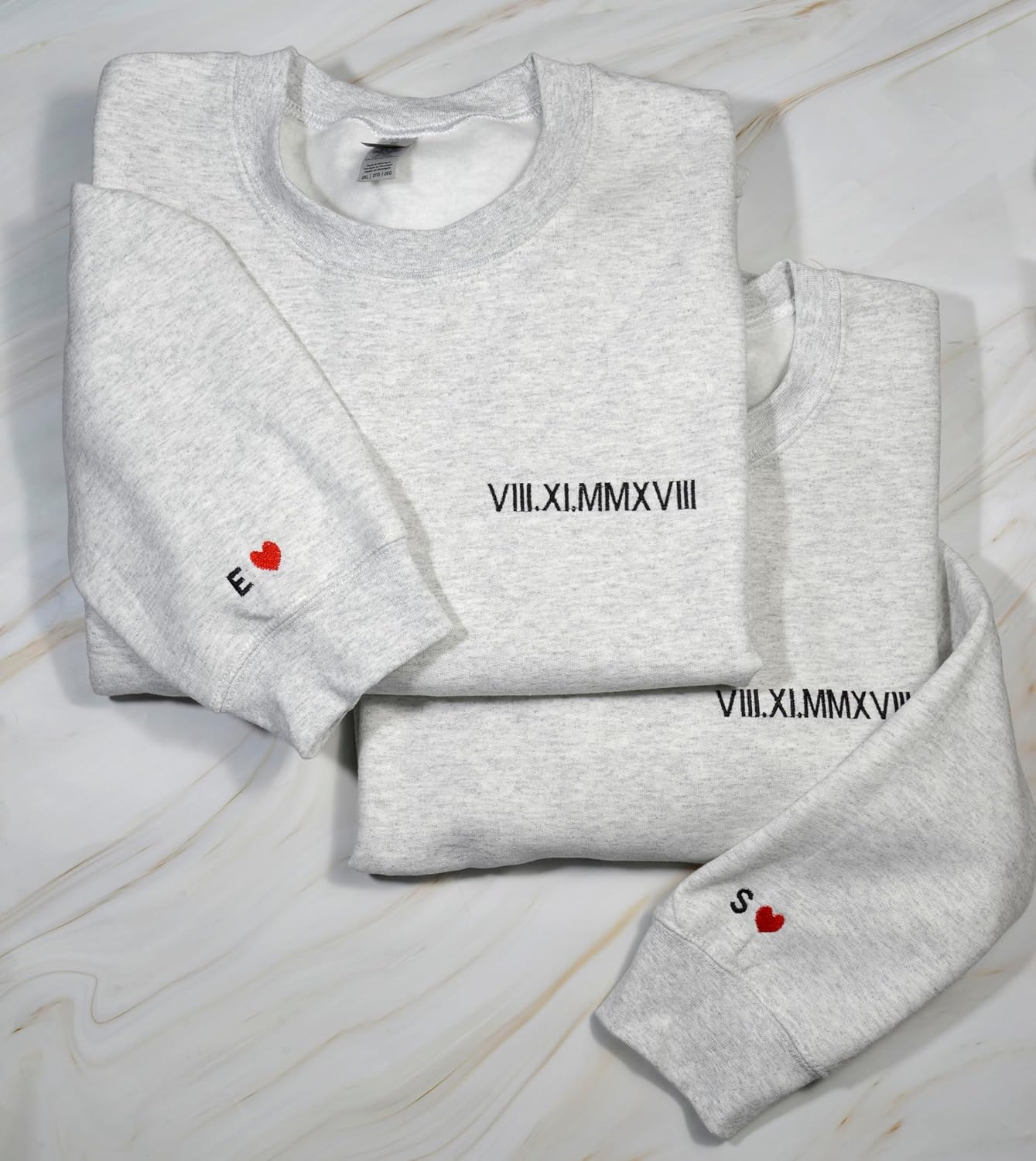 Custom Embroidered Roman Numeral Hoodie, Personalized Hoodie For Boyfriend Girlfriend With Initial Heart, Gifts for Boyfriend Girlfriend Couples, Matching Hoodies For Couples. - Image 4