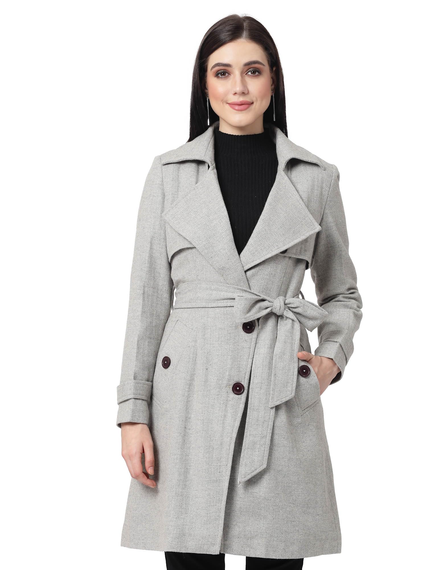 owncraft women black white herringbone wool coat-picture-21