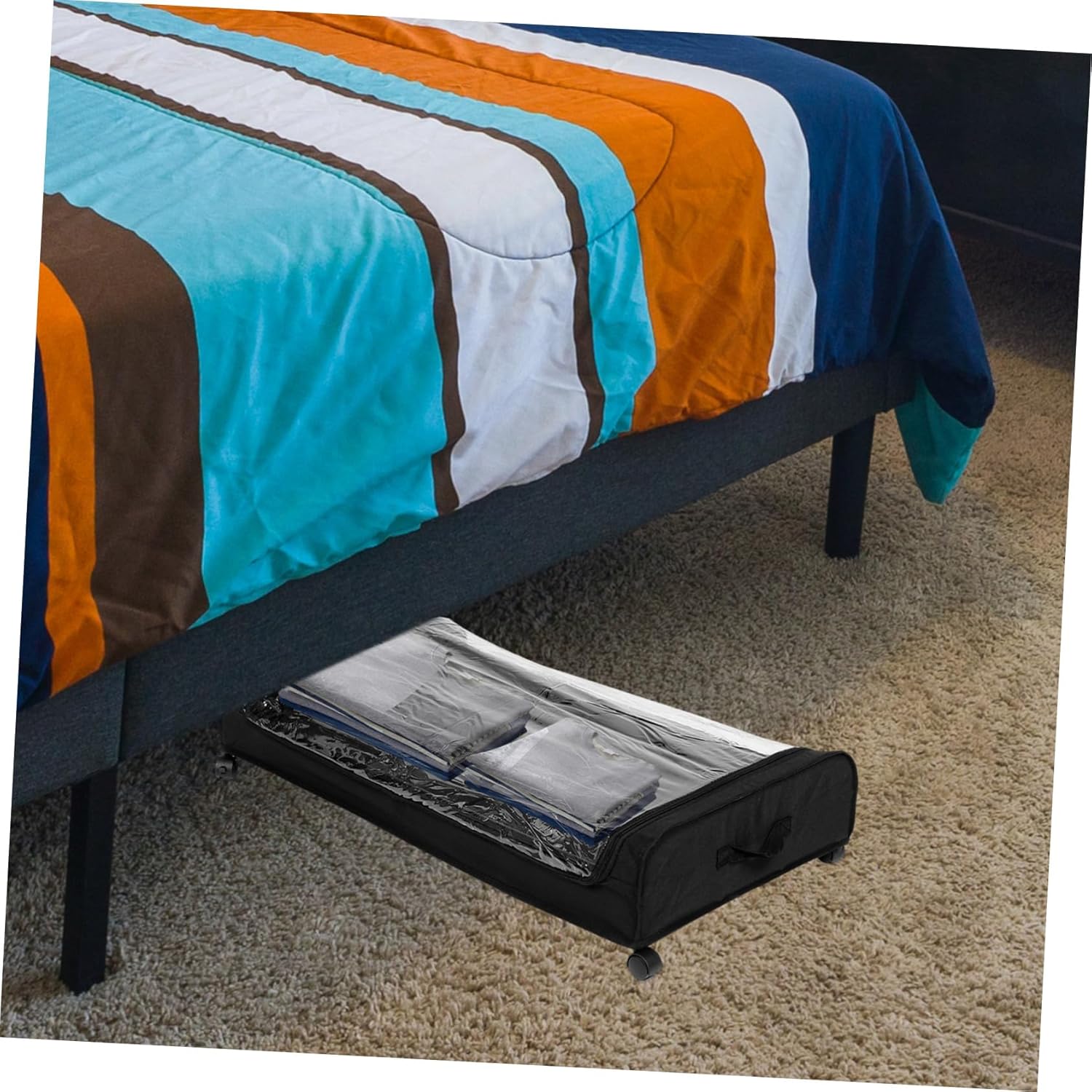 under Bed Storage Cart with Lid Rolling Organizer Wheels for Clothes Shoes and Toys Space-saving Storage for Bedroom Dorm and Basement Design