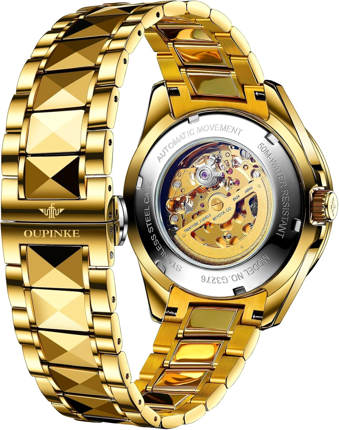OUPINKE Gold Men Automatic Mechanical Wrist Watches Luxury Dress Tungsten Steel Luminous Waterproof Sapphire Diamond Calendar Best Gifts Men - Image 6