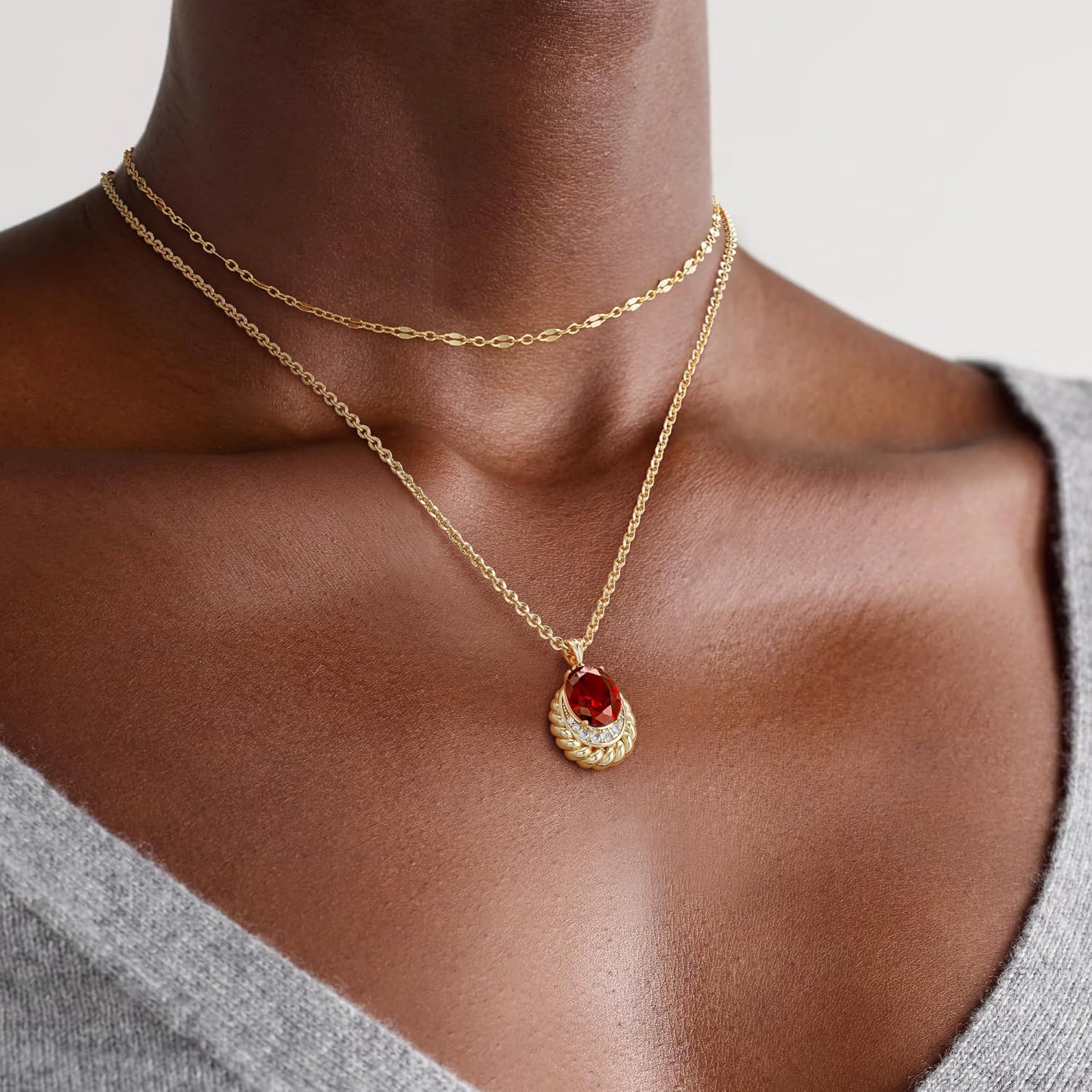 Gold Layered Necklaces Set For Women | 14K Gold Plated Handmade Cuban Link Figaro Cable Satellite Paperclip Chain Choker Necklace | CZ Heart Butterfly Square Cross Pendant Necklace Jewelry Gift Sets - Image 3