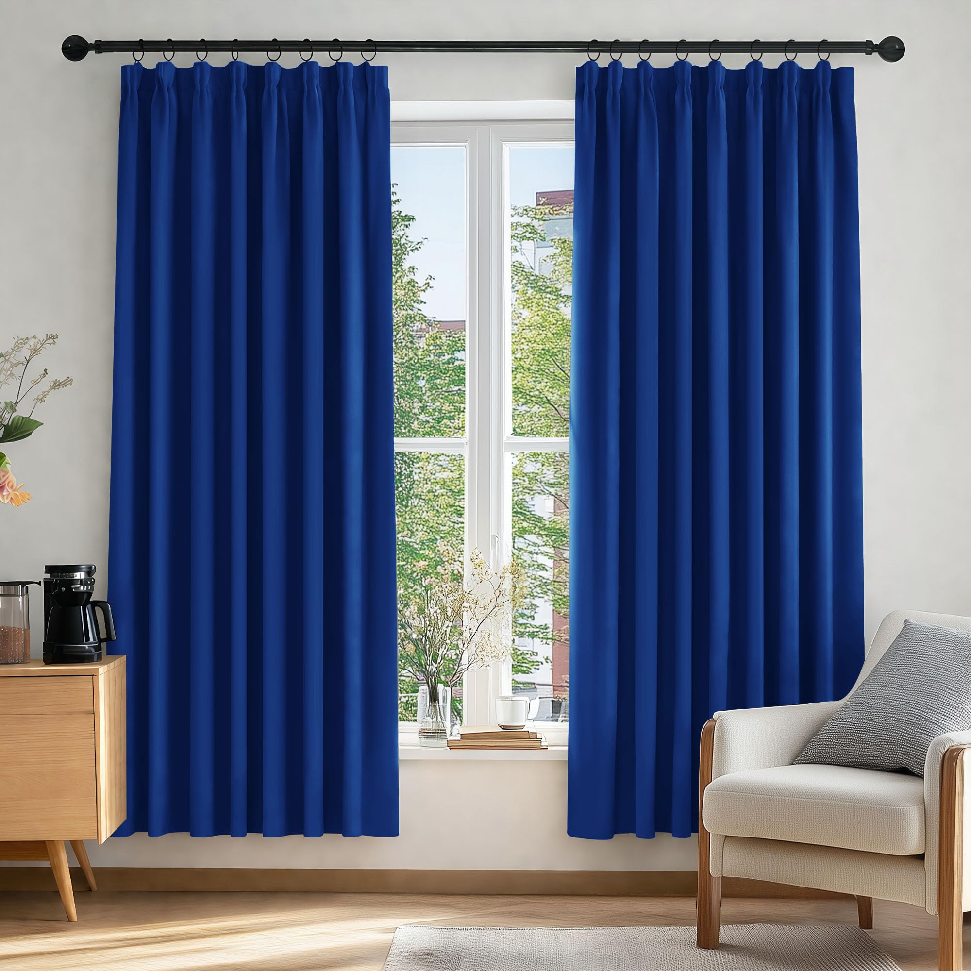 Deconovo Blue Solid Pencil Pleat Curtains Thermal Insulated Tape Top Blackout Curtains For Bedroom 46 X 72 2 Panels