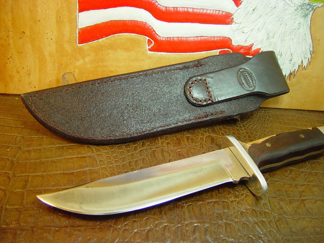 Custom Leather Vertical Knife Sheath for Buck 124, Fixed Blade Knife Holder, Dyed Dark Brown
