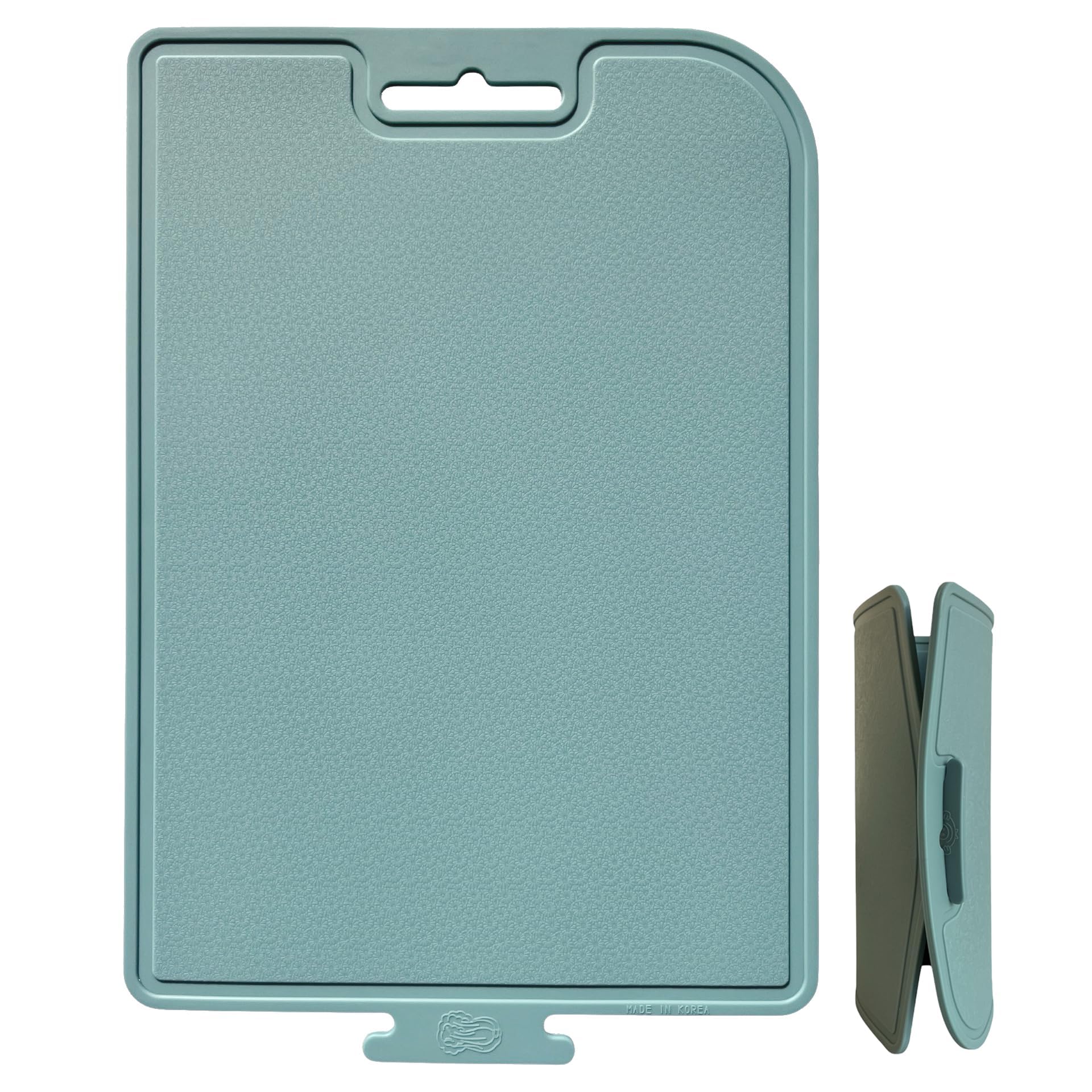 Korean Made Thick Silicone Double-Sided Usable Cutting Board 14.3" x 9.7" Foldable Design Drip Groove Grip Handle Dishwasher Safe 1PCS Gift for Mom (Mint)