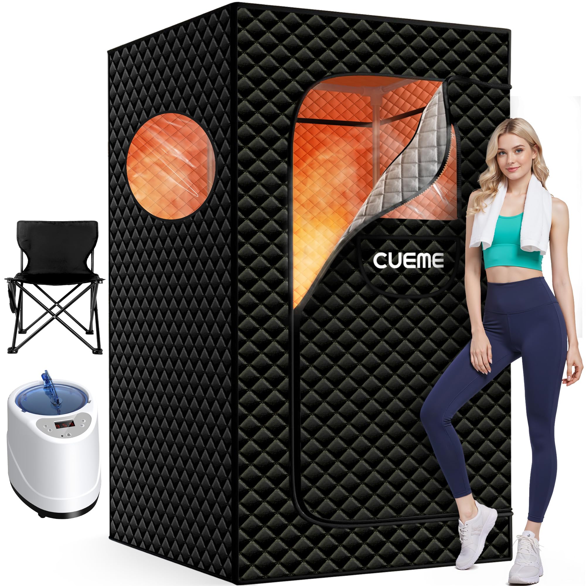 Portable Steam Sauna for Home with 3L 1200W Steamer, 9-Level Remote Control, Foldable Chair & Extra-Large Tent (2.6' x 2.6' x 5.9') - Personal Sauna Box for Relaxation and Comfort