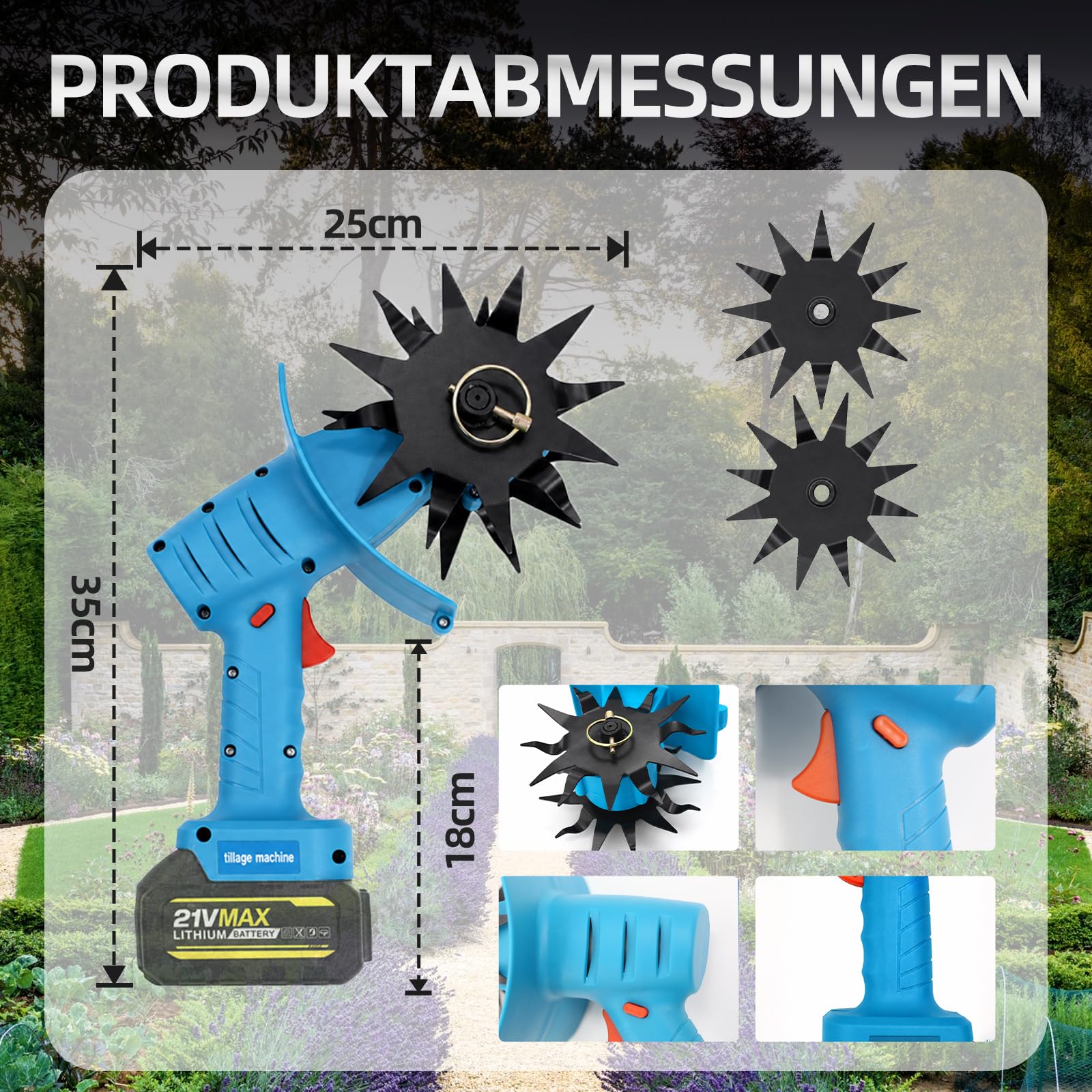 Kabelloser Hand Bodenhacker für Makita 18V Akku Gerät ohne Akku 350W Gartenfräse 10cm Frästiefe und 10cm Fräsbreite Ackerfräse