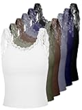 6 Pieces Lace Camisole Tank Tops Lace Trim Camisole Straps Womens Cami Undershirt Ribbed Tank Tops for Women