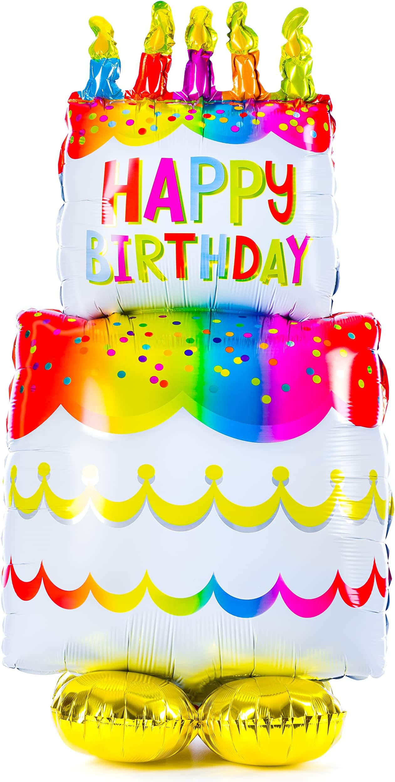 Jumbo 100cm Tall Happy Birthday Balloons - Freestanding, Gold, No Helium, Perfect for Parties