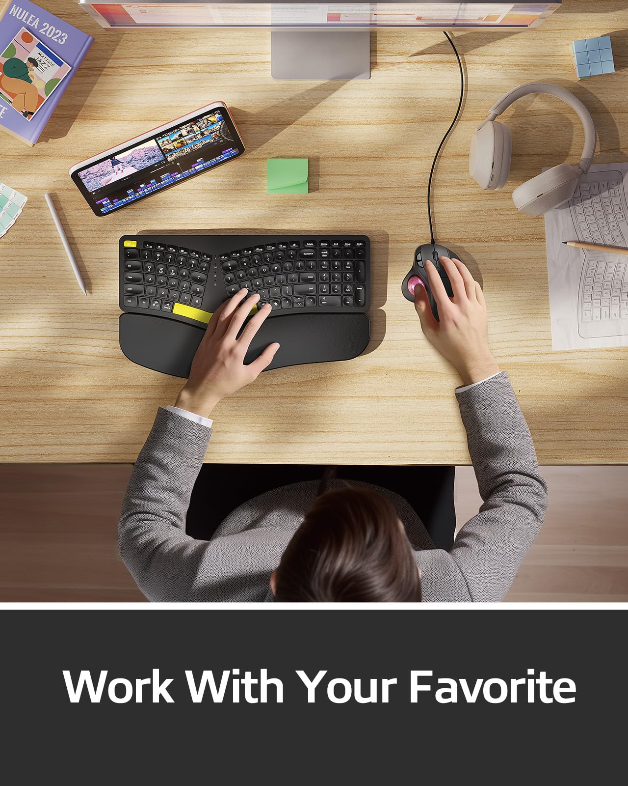 Nulea M509 Trackball Mouse con Cable, diseño ergonómico, fácil Control del Pulgar, Seguimiento preciso y Suave, Interfaz 2 en 1 (Tipo A y Tipo C), Compatible con PC, portátil, Mac, Windows.