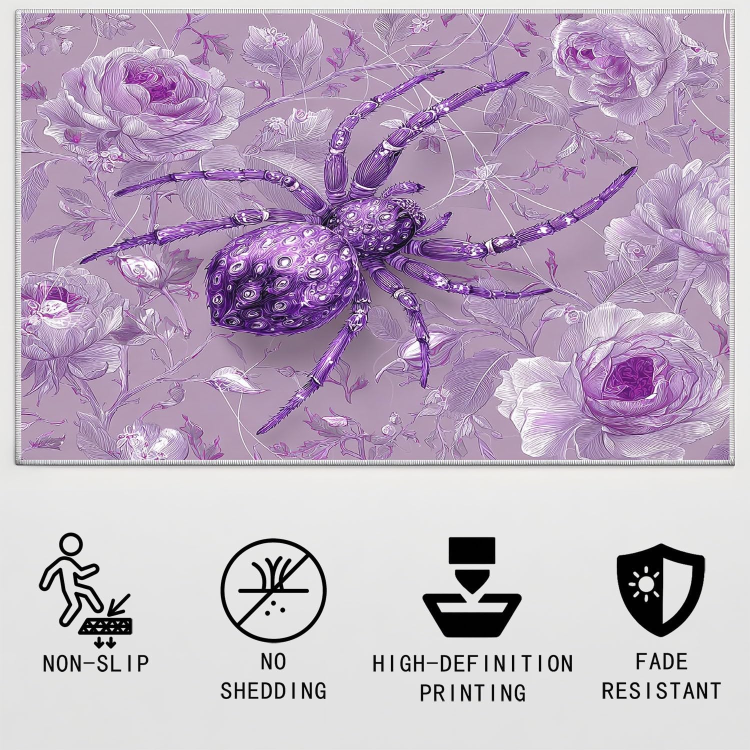 Generisch Wunderschön, Spinne Rose, Spinnennetz Kurzflor Teppich, Waschbarer Flauschig Teppich, 60 cm x 90 cm Wohnzimmer Anti Rutsch Extra Große Teppiche Schlafzimmer Weich Teppiche Violett
