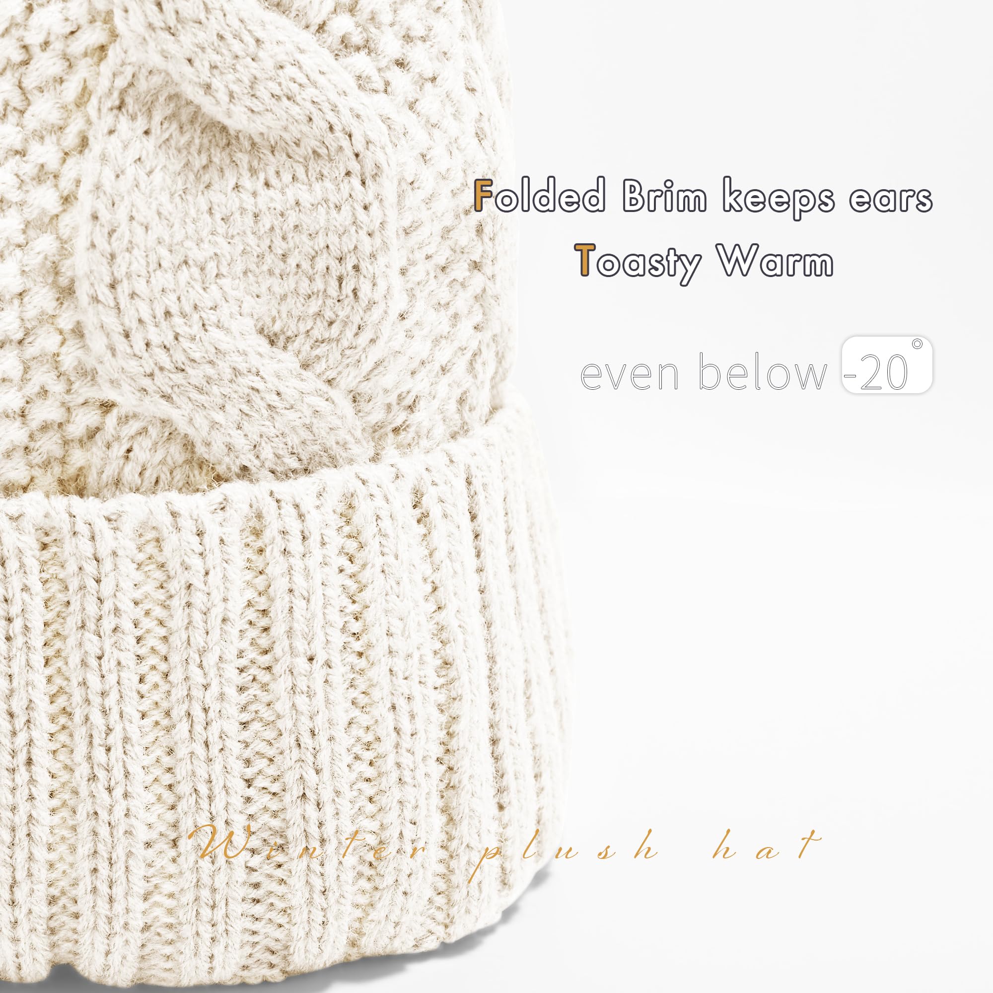 TAROSE Womens Winter Beanie Hat - Winter Soft Hat for Women Pompom Warm Knit Hats with Cozy Faux Fur Lined (White)