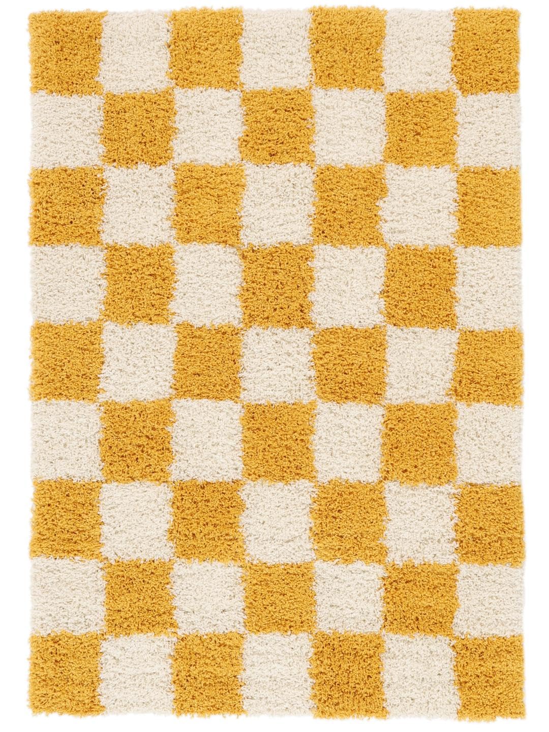 RugVista Chessie, Teppich, 140 x 200 cm, Rechteckig, Hoher Stapel, Wohnzimmer, Schlafzimmer, Nur chemische Reinigung, Oeko_tex_100, Gelb/Off Weiß