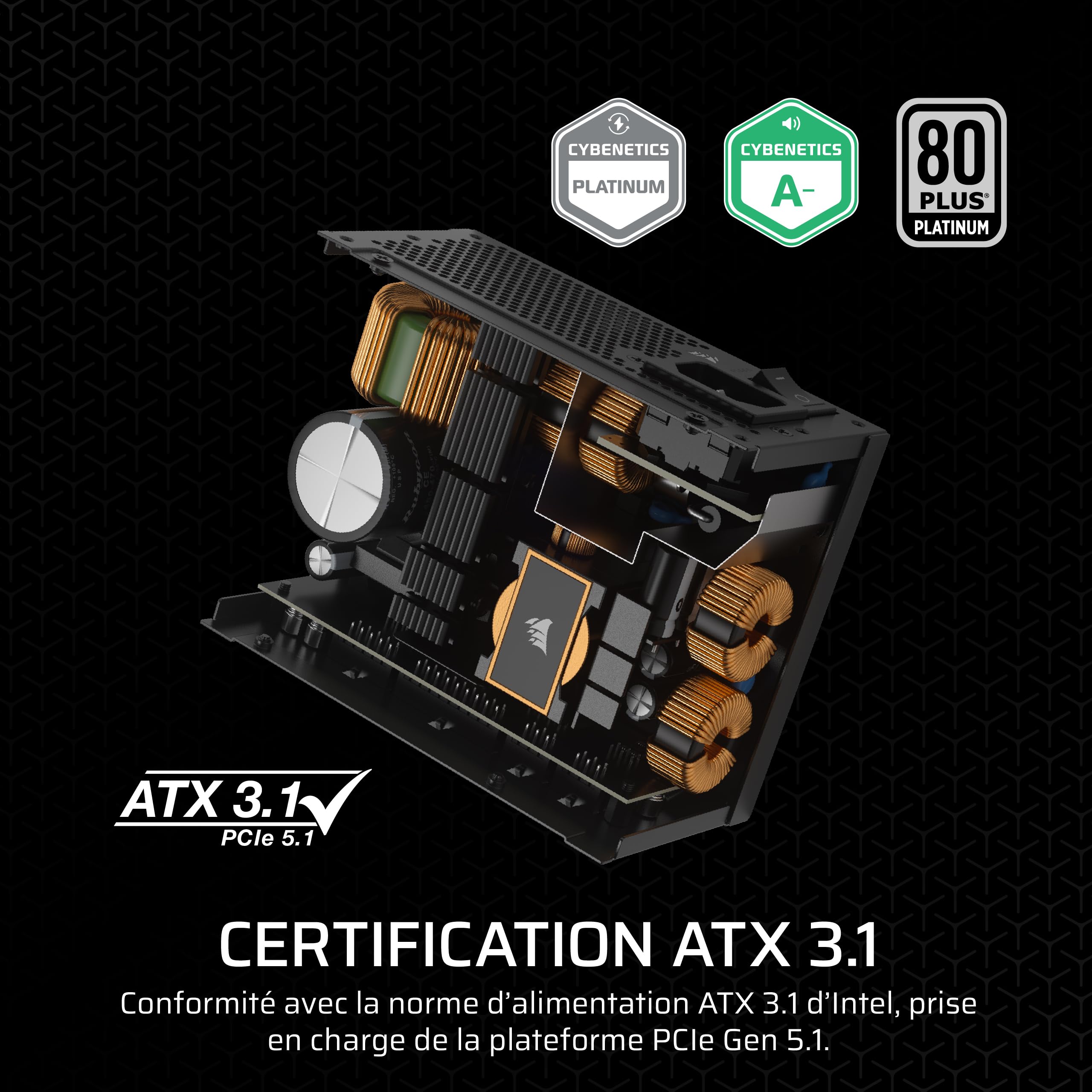 CORSAIR SF750 (2024) Alimentation Entièrement Modulaire à Faible Bruit 80 Plus Platinum – Compatible ATX 3.1 – Compatible PCIe 5.1 – Support SFX-to-ATX Inclus – Noir