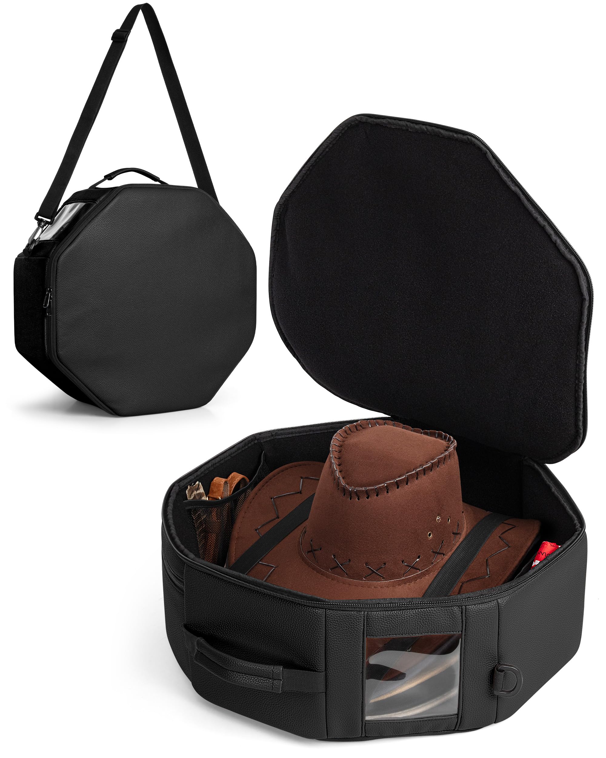 Marscamd Vegan Leather Hat Box, Fits 4 Cowboy or Wide-Brim Hats, Black