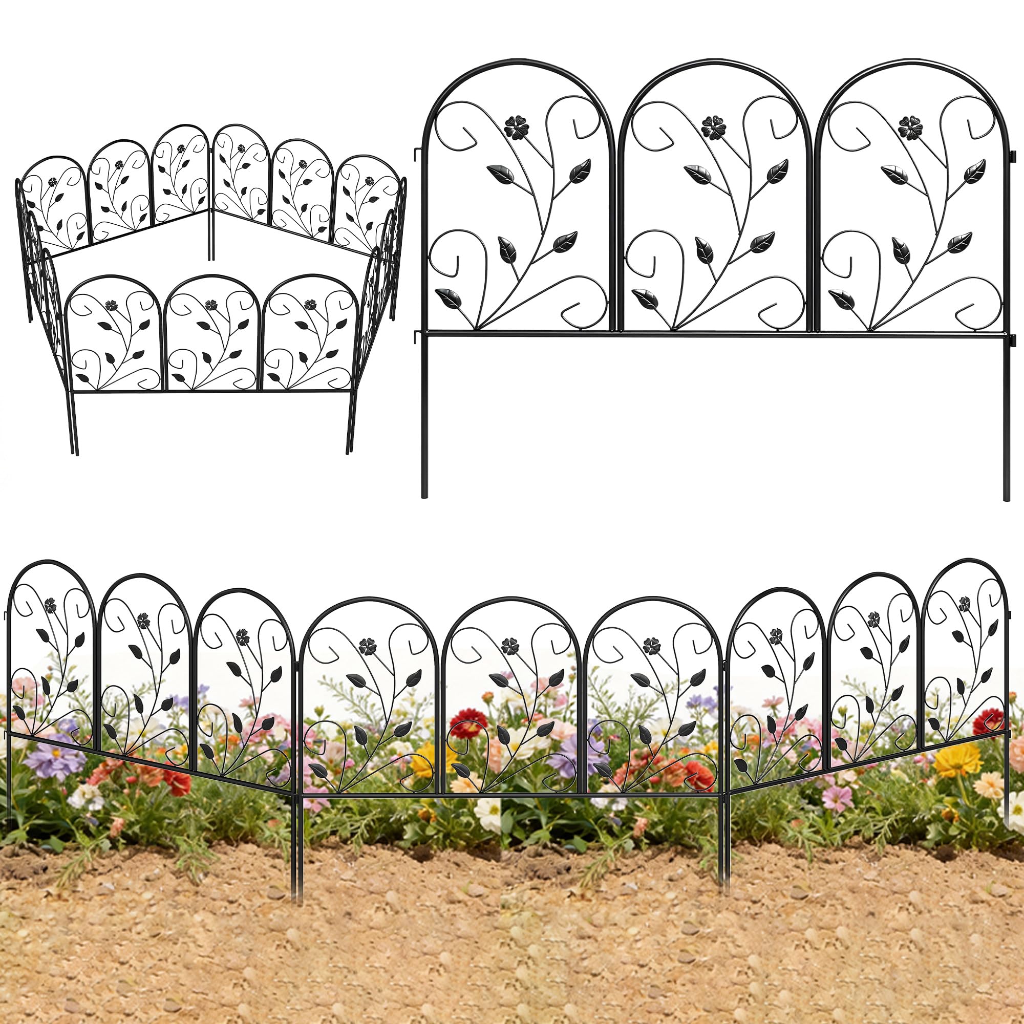 Outsunny Clôture de Jardin Décorative 5 Panneaux pour Patio 80x60 cm Noir | Panneaux de Clôture Antirouille, pour Animaux, Bordure Paysagère, Fleurs, Extérieur