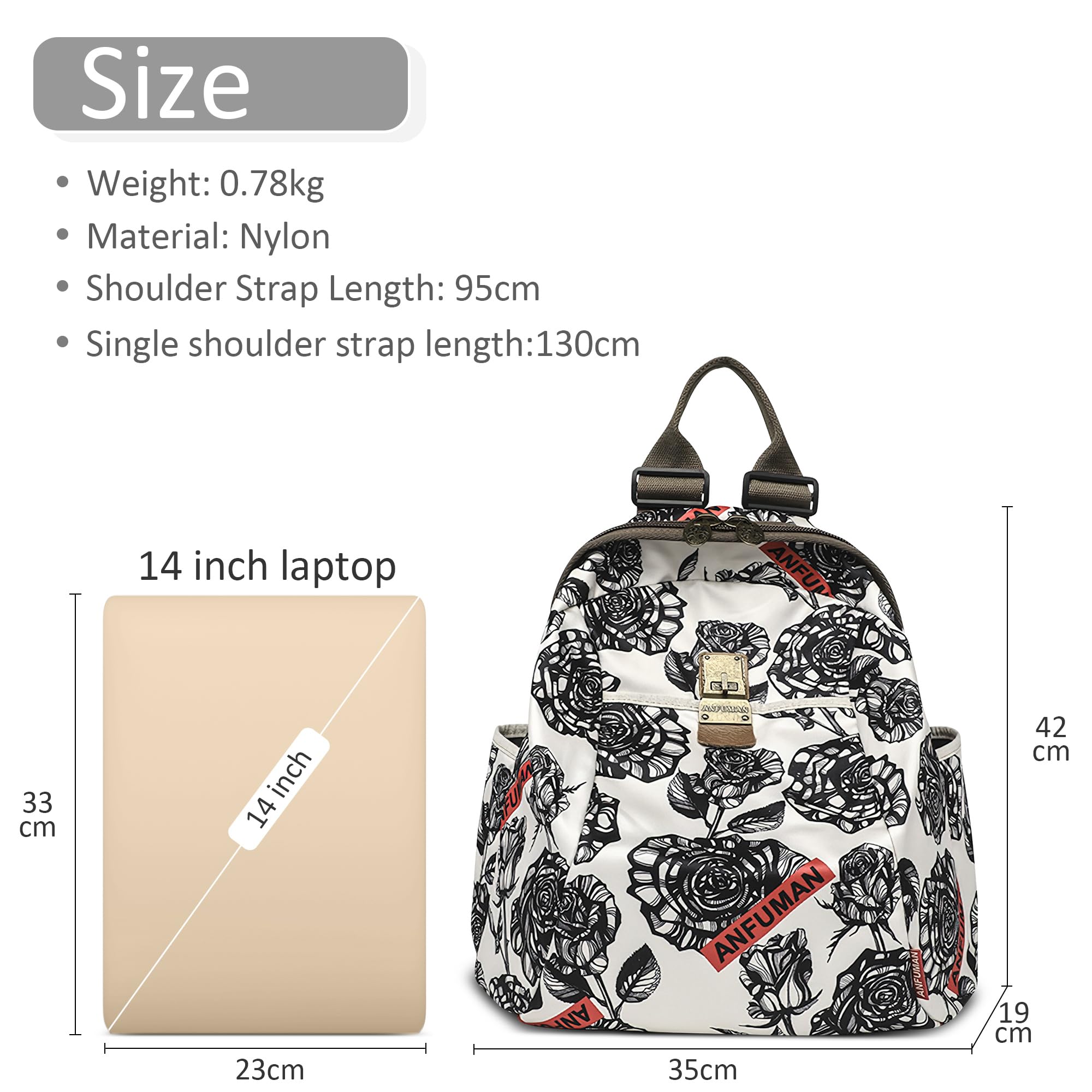 DIRRONA Moda Stampato Zaino Da Donna Per 14 Pollici Computer Portatile Casuale Borse A Tracolla Leggero Nylon Laptop Zaino Viaggio Lavoro Shopping Scuola Multifunzionale Dayback Rosa